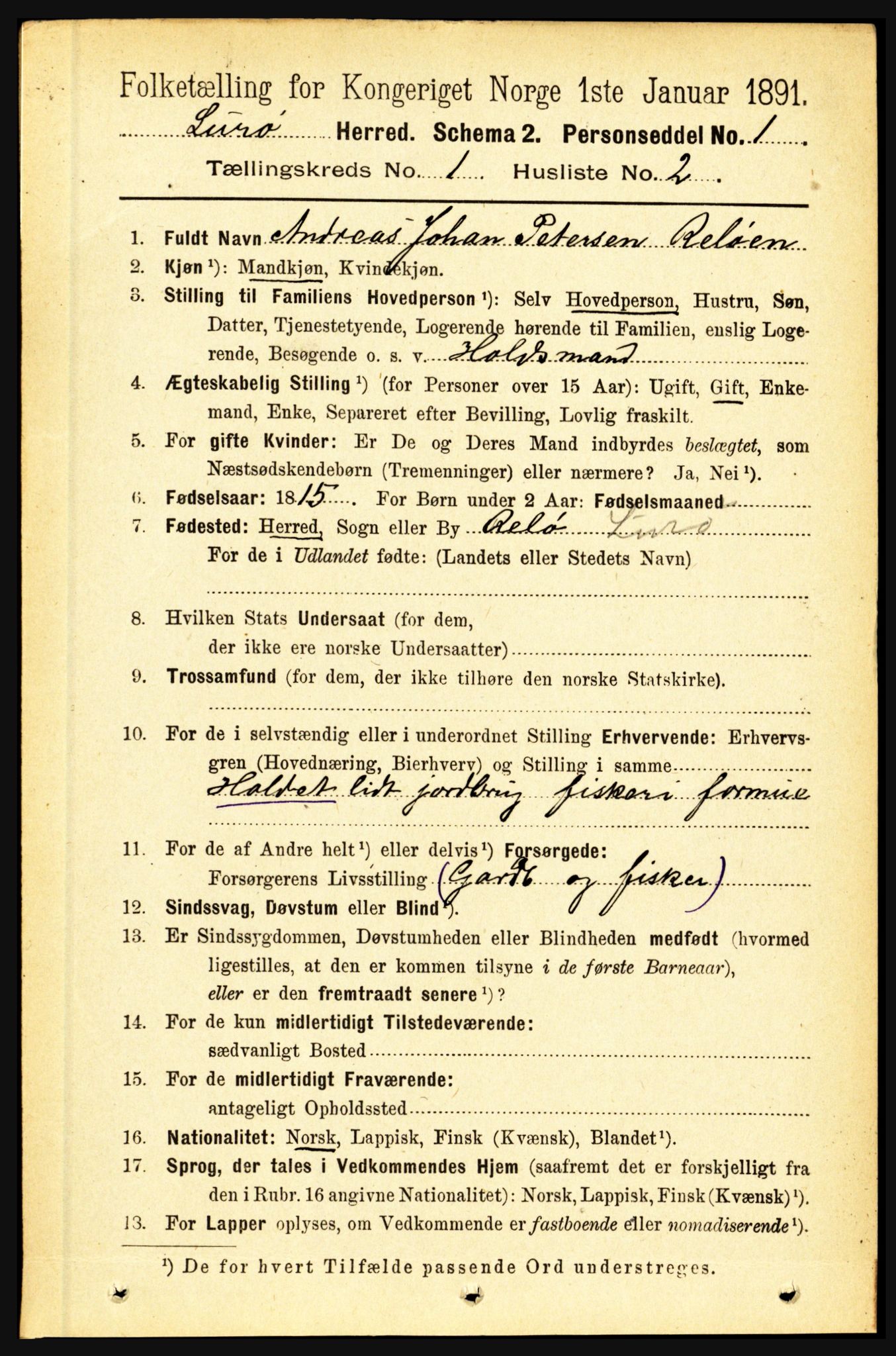 RA, 1891 census for 1834 Lurøy, 1891, p. 109