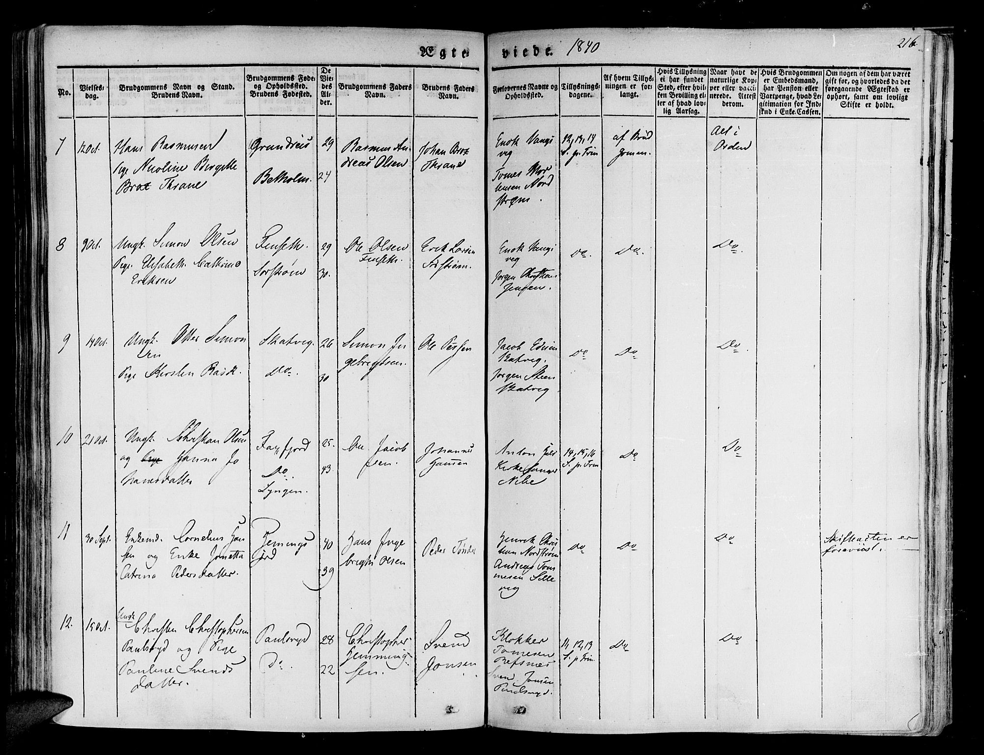 Tranøy sokneprestkontor, SATØ/S-1313/I/Ia/Iaa/L0005kirke: Parish register (official) no. 5, 1829-1844, p. 216
