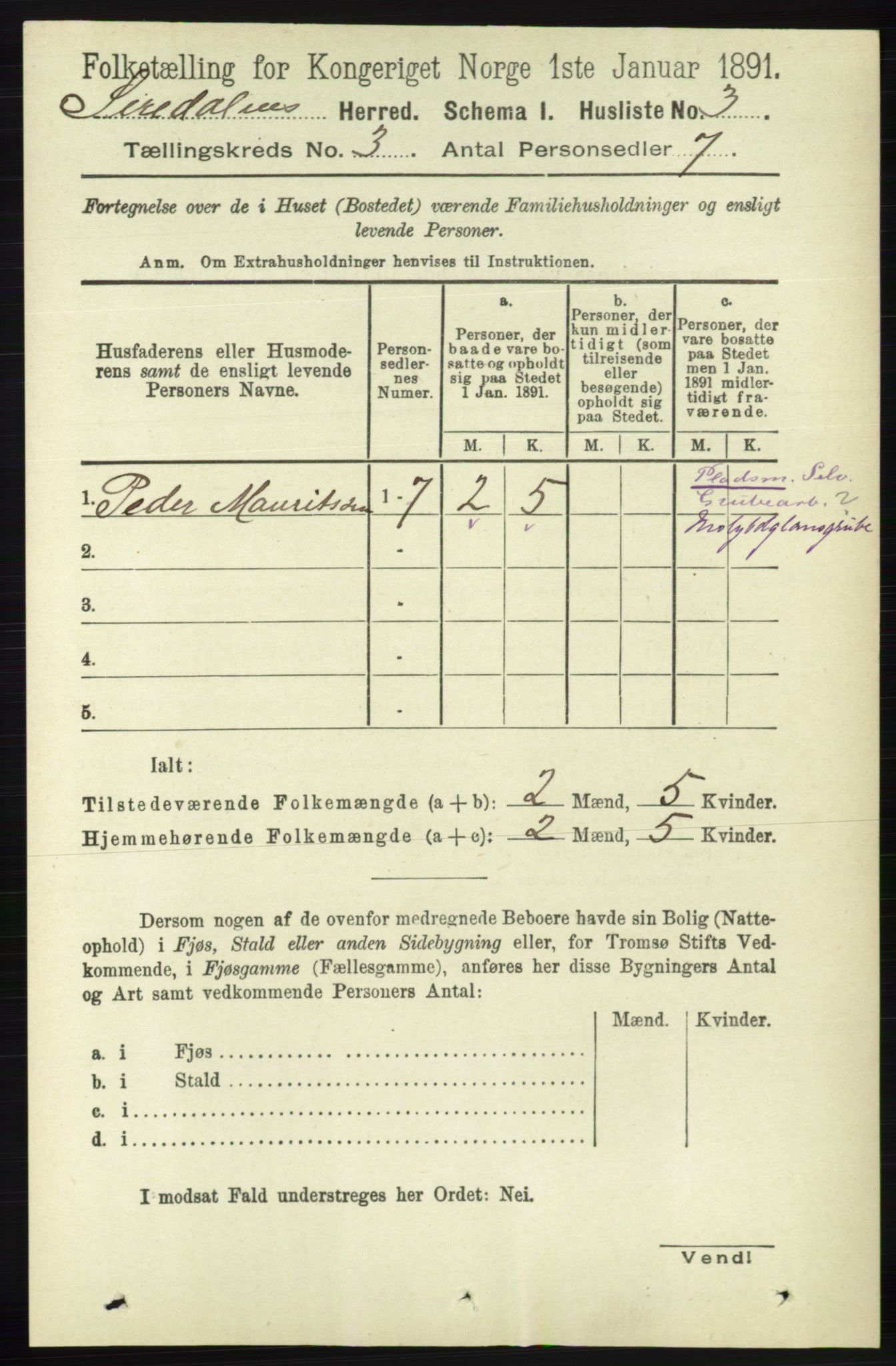 RA, 1891 census for 1046 Sirdal, 1891, p. 623