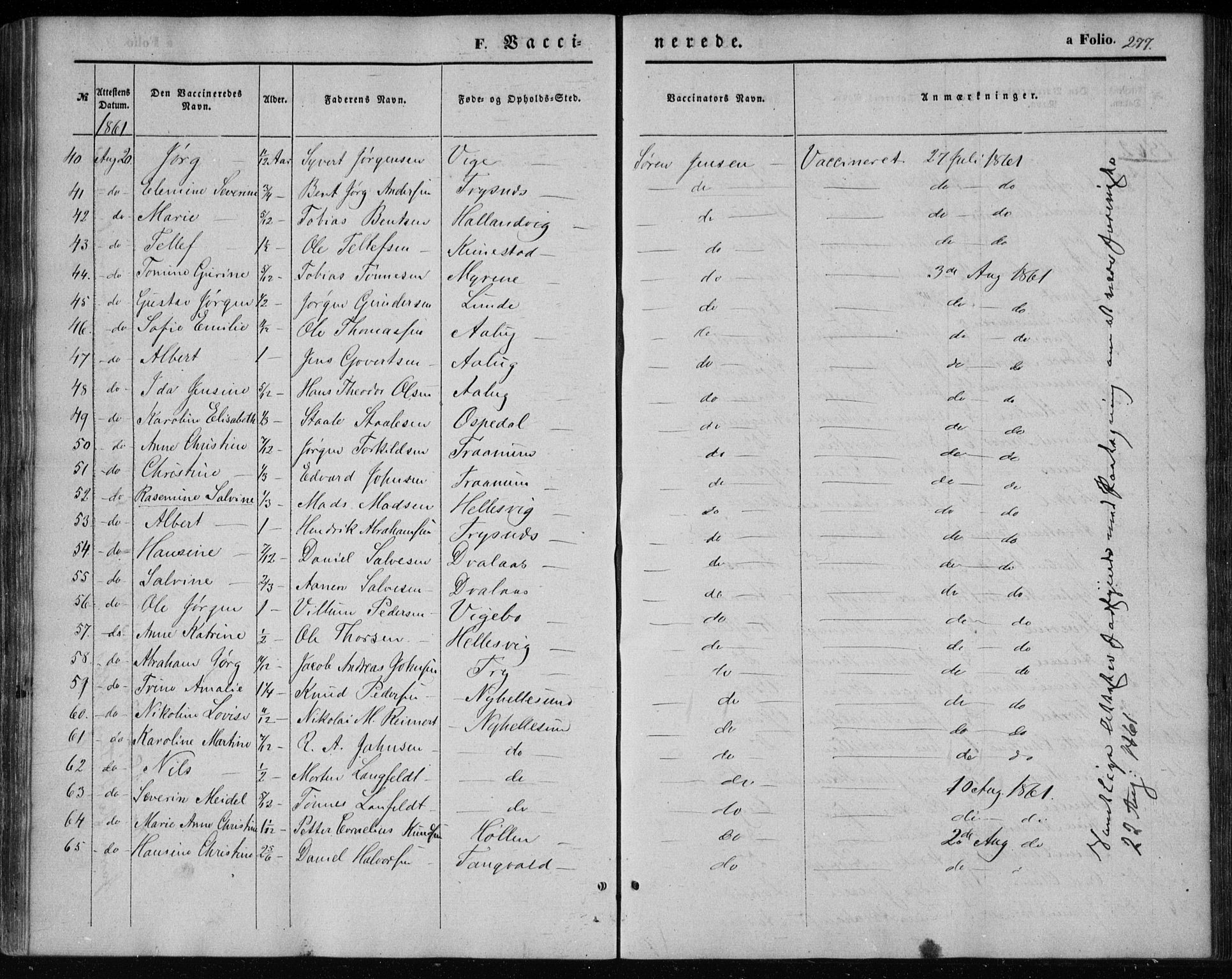 Søgne sokneprestkontor, SAK/1111-0037/F/Fa/Fab/L0010: Parish register (official) no. A 10, 1853-1869, p. 277