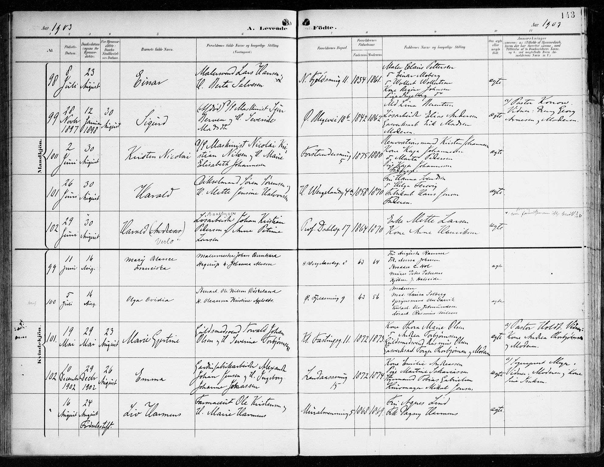 Korskirken sokneprestembete, SAB/A-76101/H/Haa/L0023: Parish register (official) no. B 9, 1899-1908, p. 143