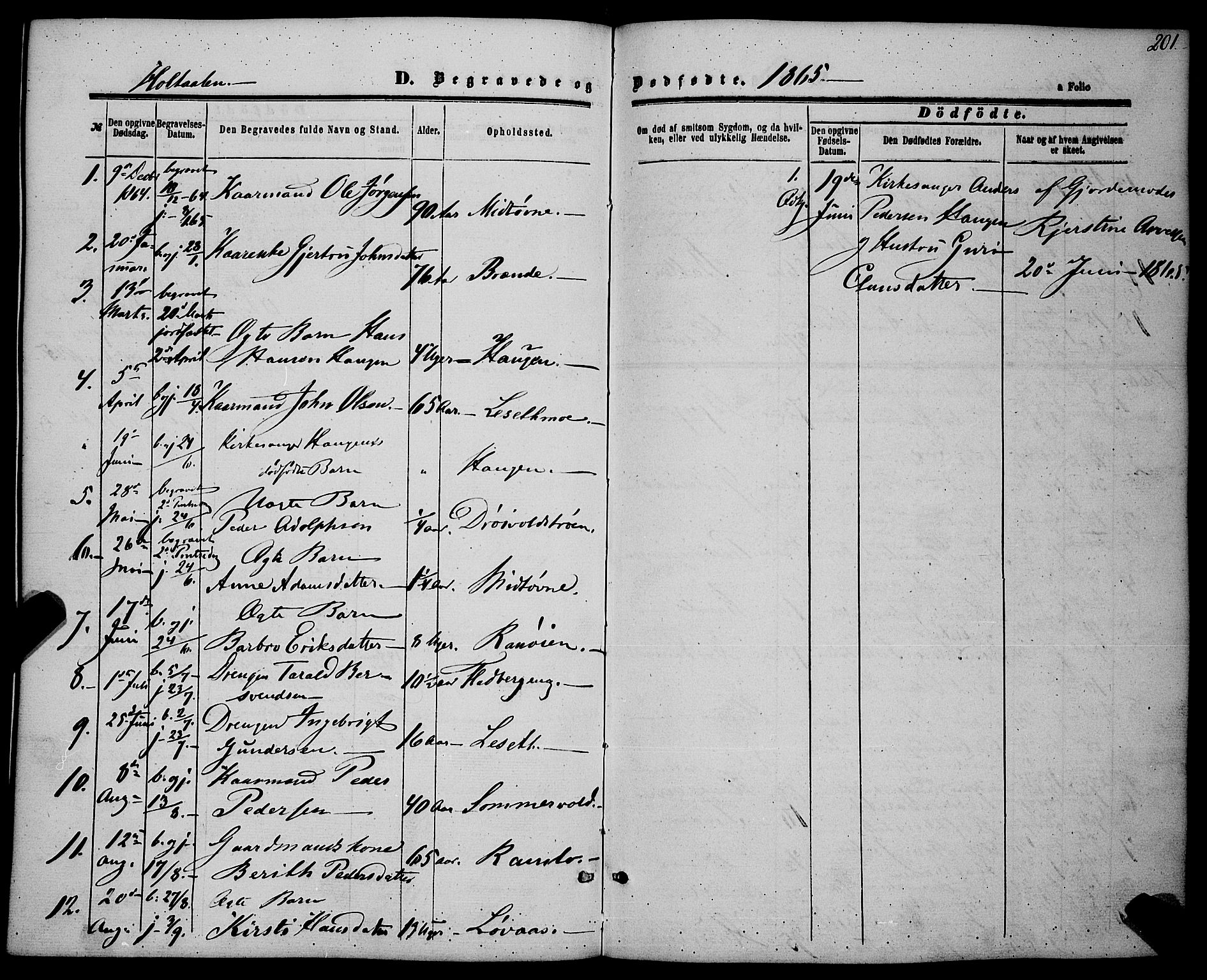 Ministerialprotokoller, klokkerbøker og fødselsregistre - Sør-Trøndelag, AV/SAT-A-1456/685/L0966: Parish register (official) no. 685A07 /1, 1860-1869, p. 201