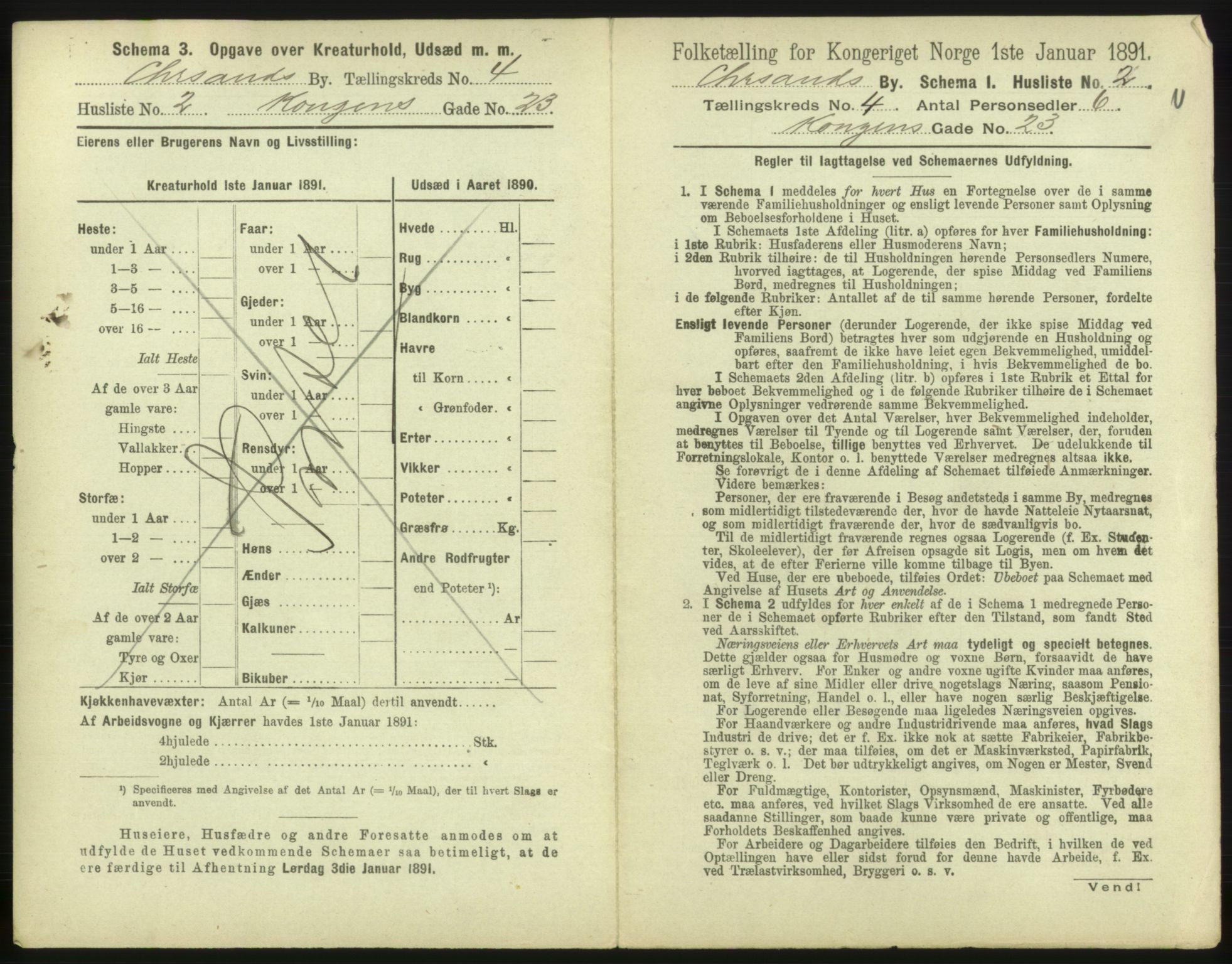 RA, 1891 census for 1001 Kristiansand, 1891, p. 326