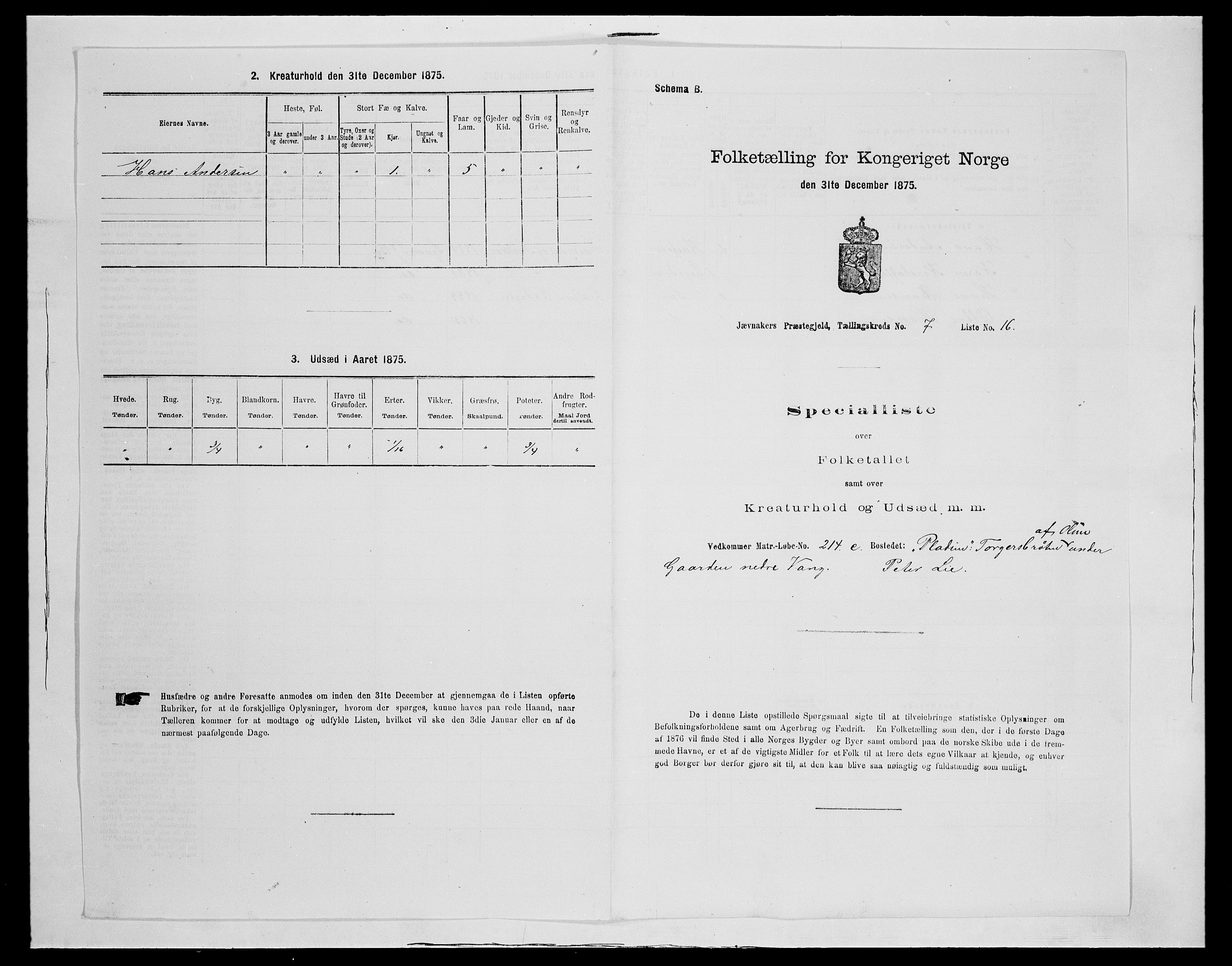 SAH, 1875 census for 0532P Jevnaker, 1875, p. 1187