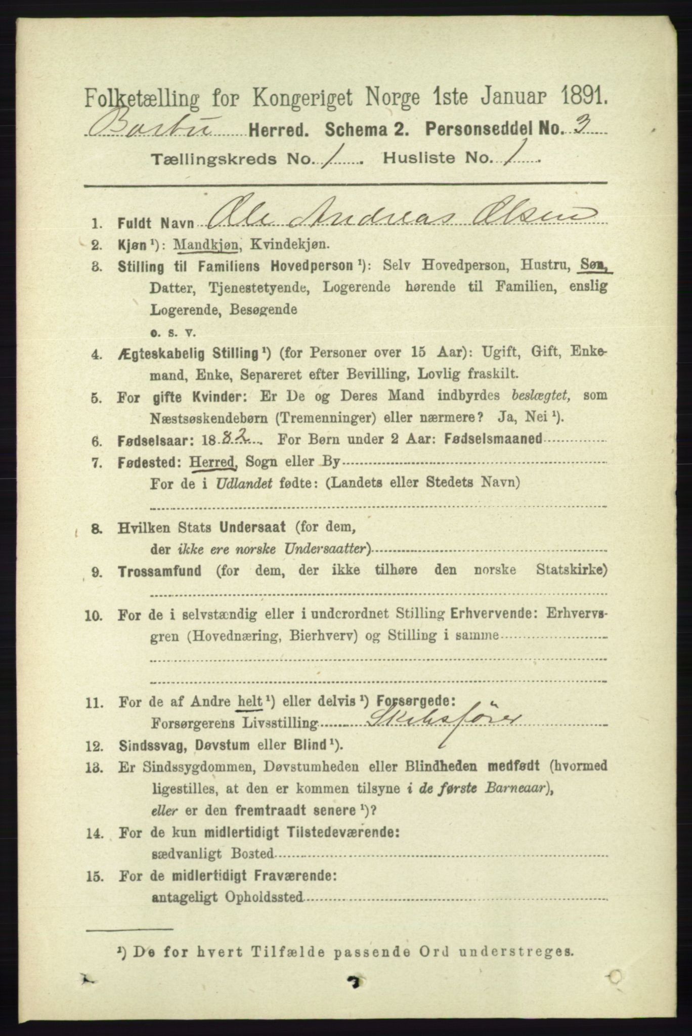 RA, 1891 census for 0990 Barbu, 1891, p. 132