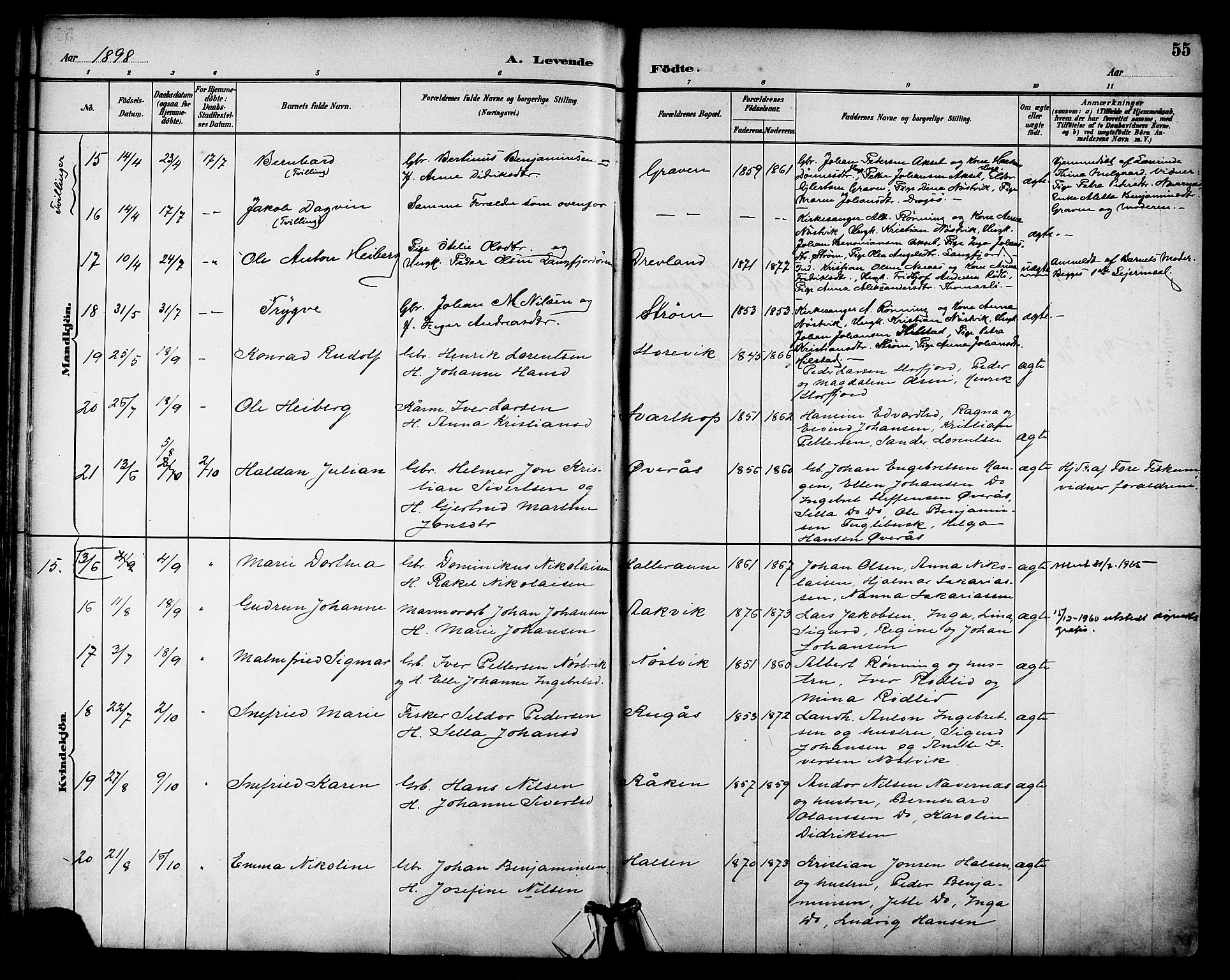 Ministerialprotokoller, klokkerbøker og fødselsregistre - Nordland, SAT/A-1459/814/L0226: Parish register (official) no. 814A07, 1886-1898, p. 55