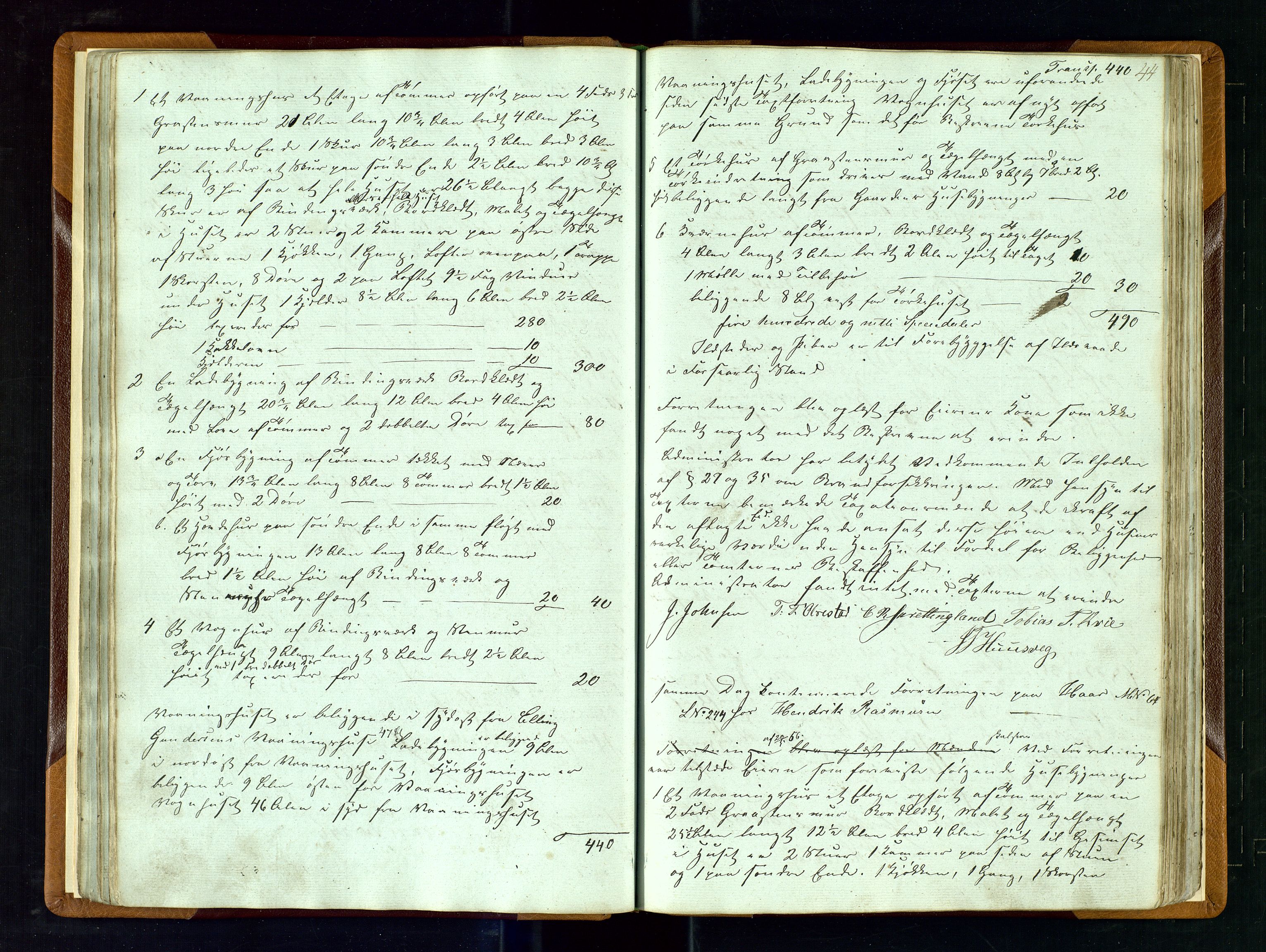 Hå lensmannskontor, AV/SAST-A-100456/Goa/L0001: Takstprotokoll-Valle skipreie, 1846-1883, p. 43b-44a