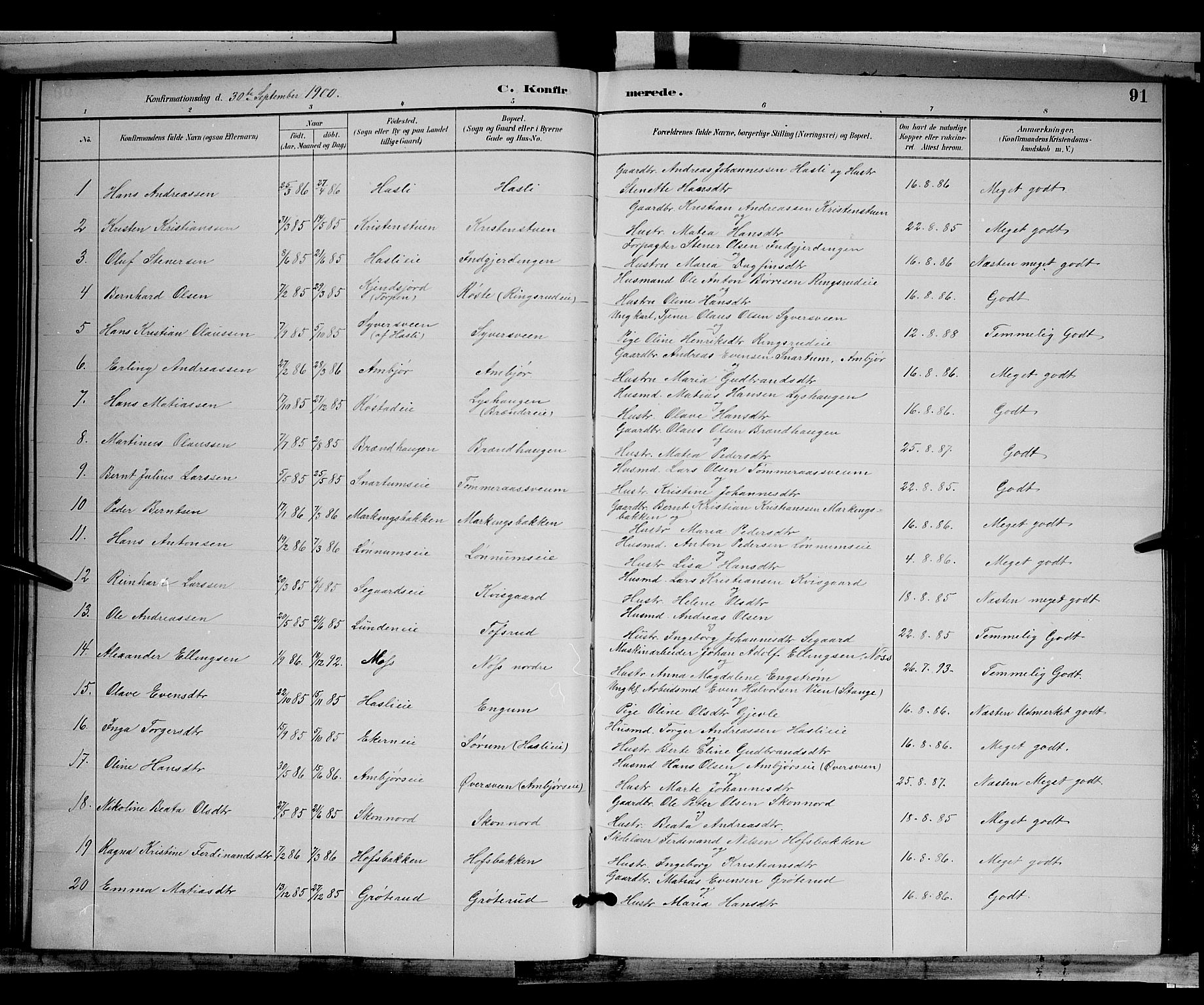 Biri prestekontor, SAH/PREST-096/H/Ha/Hab/L0003: Parish register (copy) no. 3, 1892-1905, p. 91