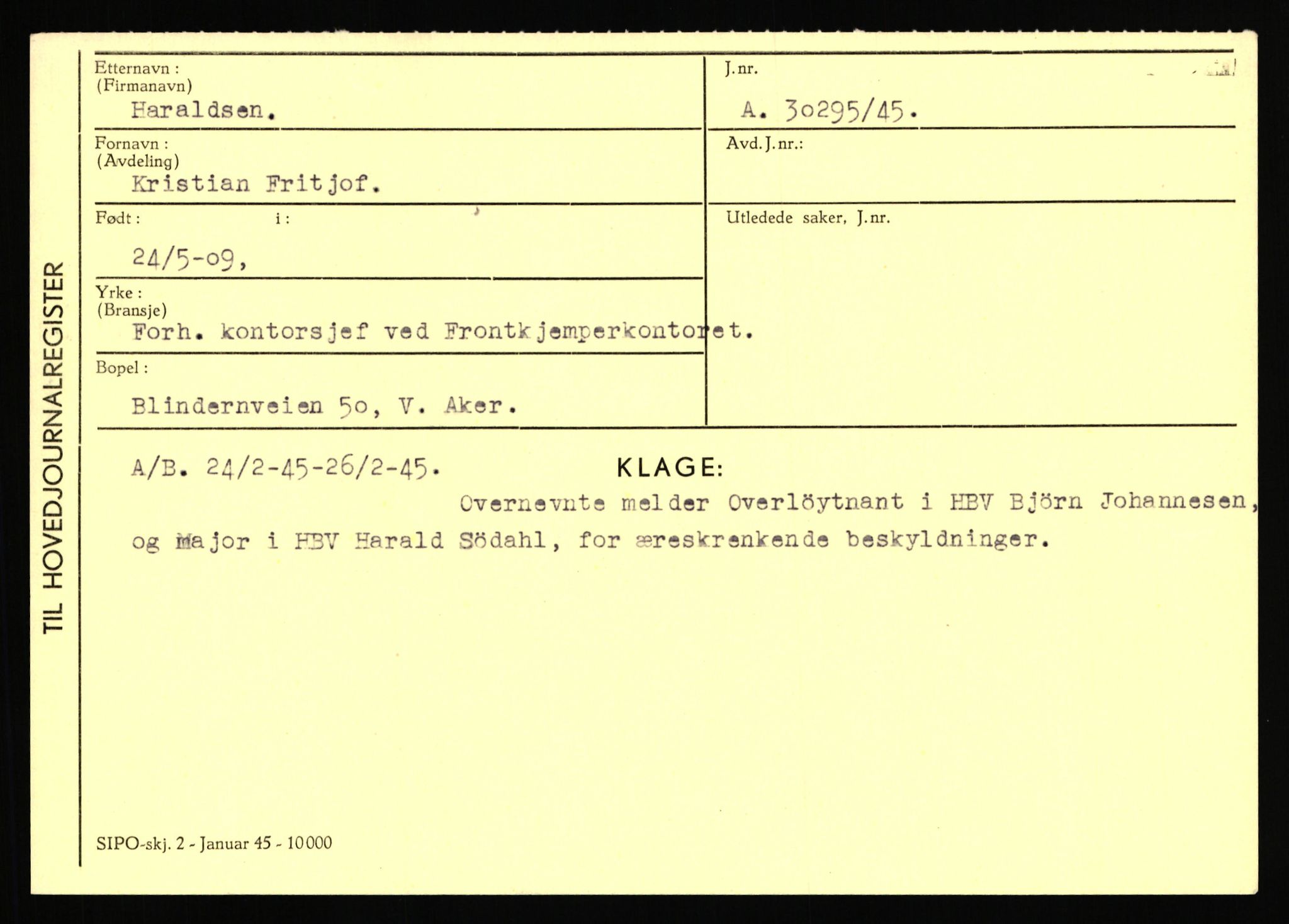 Statspolitiet - Hovedkontoret / Osloavdelingen, AV/RA-S-1329/C/Ca/L0006: Hanche - Hokstvedt, 1943-1945, p. 1813