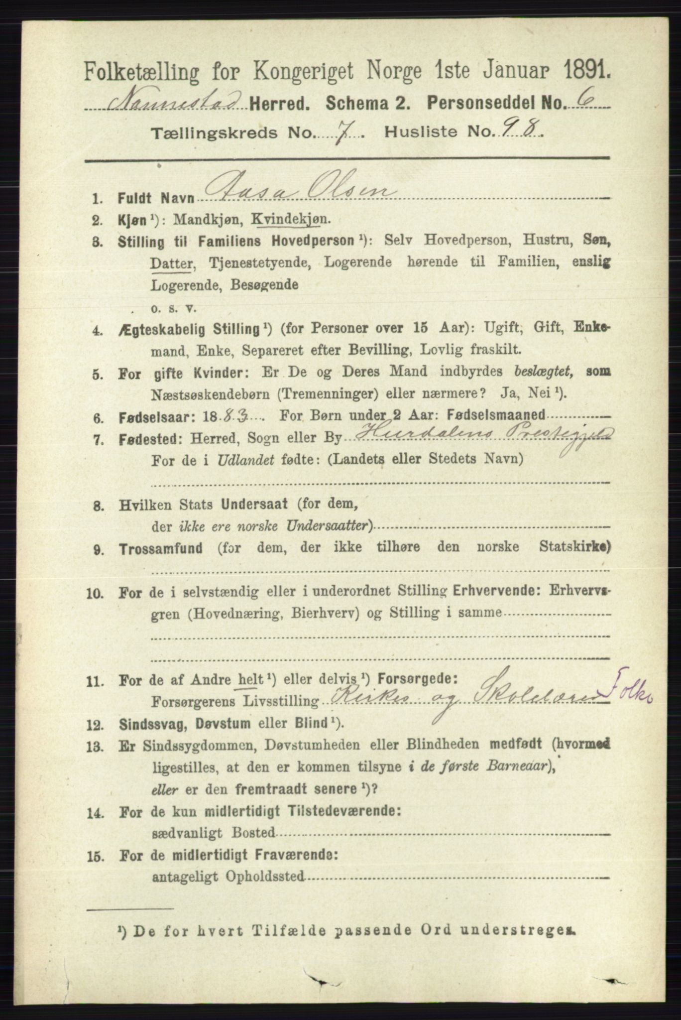 RA, 1891 census for 0238 Nannestad, 1891, p. 4325