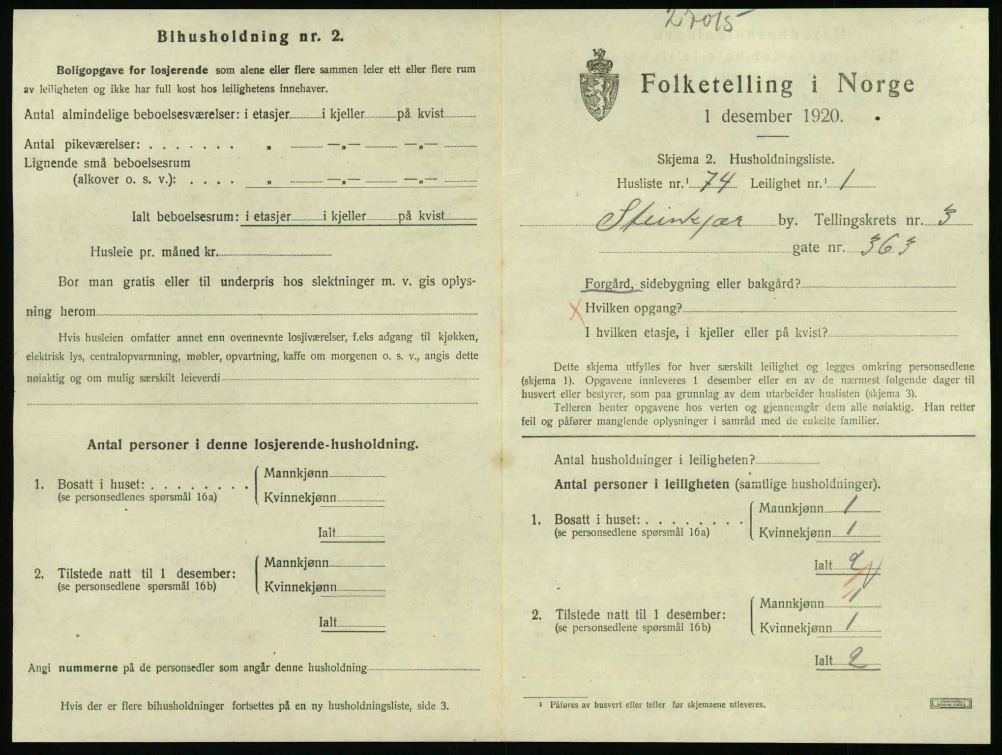 SAT, 1920 census for Steinkjer, 1920, p. 2118