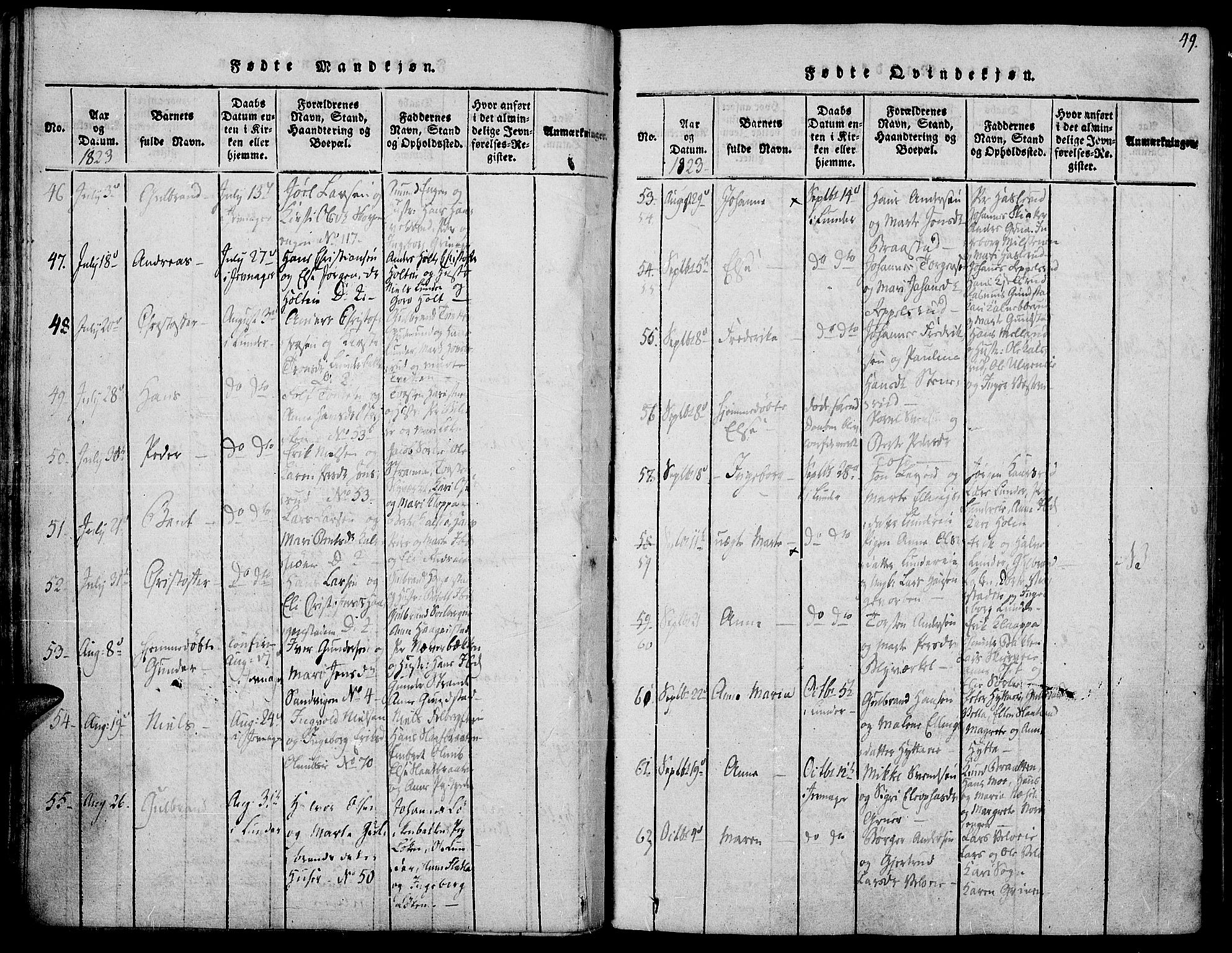 Jevnaker prestekontor, SAH/PREST-116/H/Ha/Haa/L0005: Parish register (official) no. 5, 1815-1837, p. 49