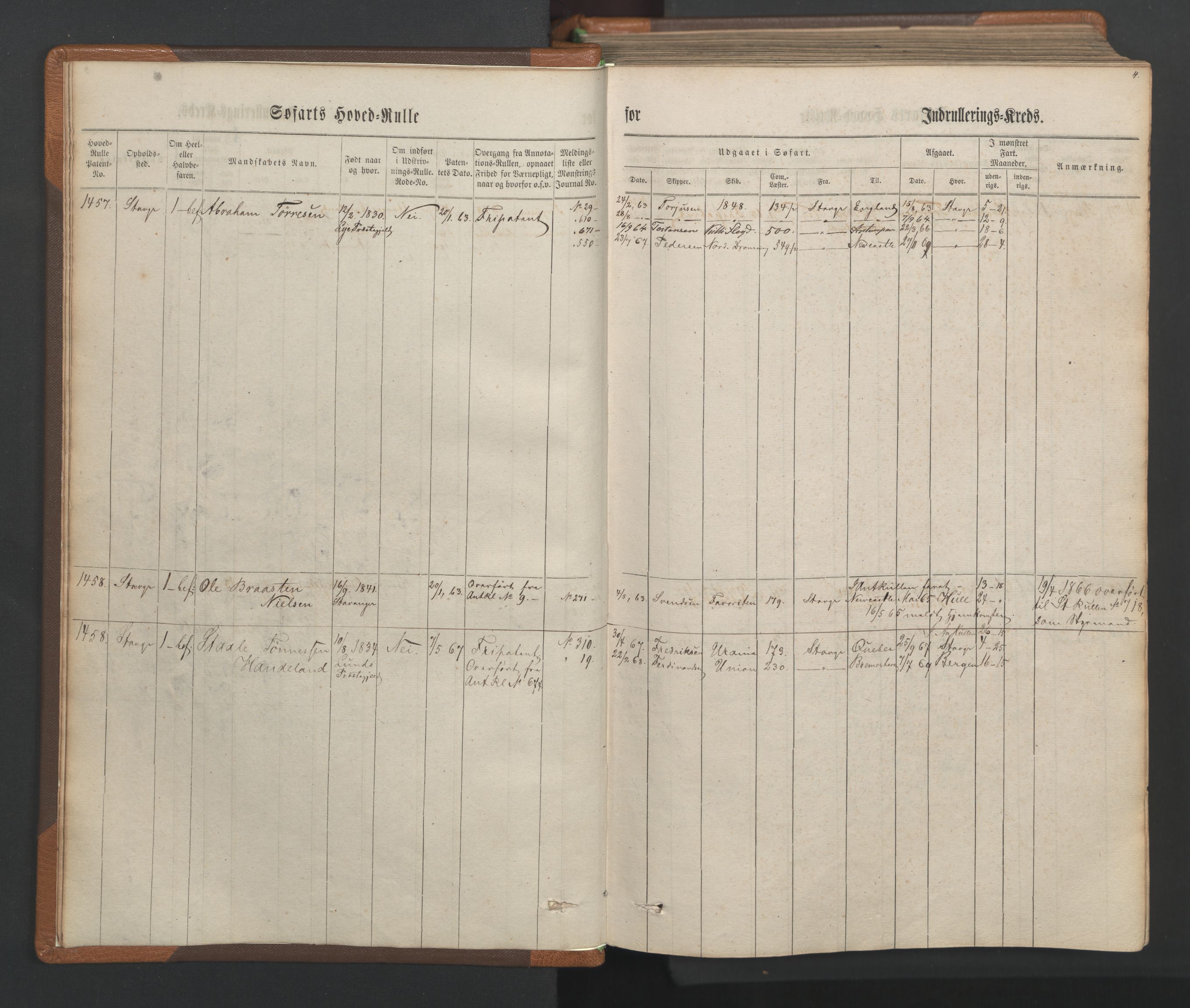 Stavanger sjømannskontor, AV/SAST-A-102006/F/Fb/Fbb/L0003: Sjøfartshovedrulle, patentnr. 1451-2270, 1863, p. 8