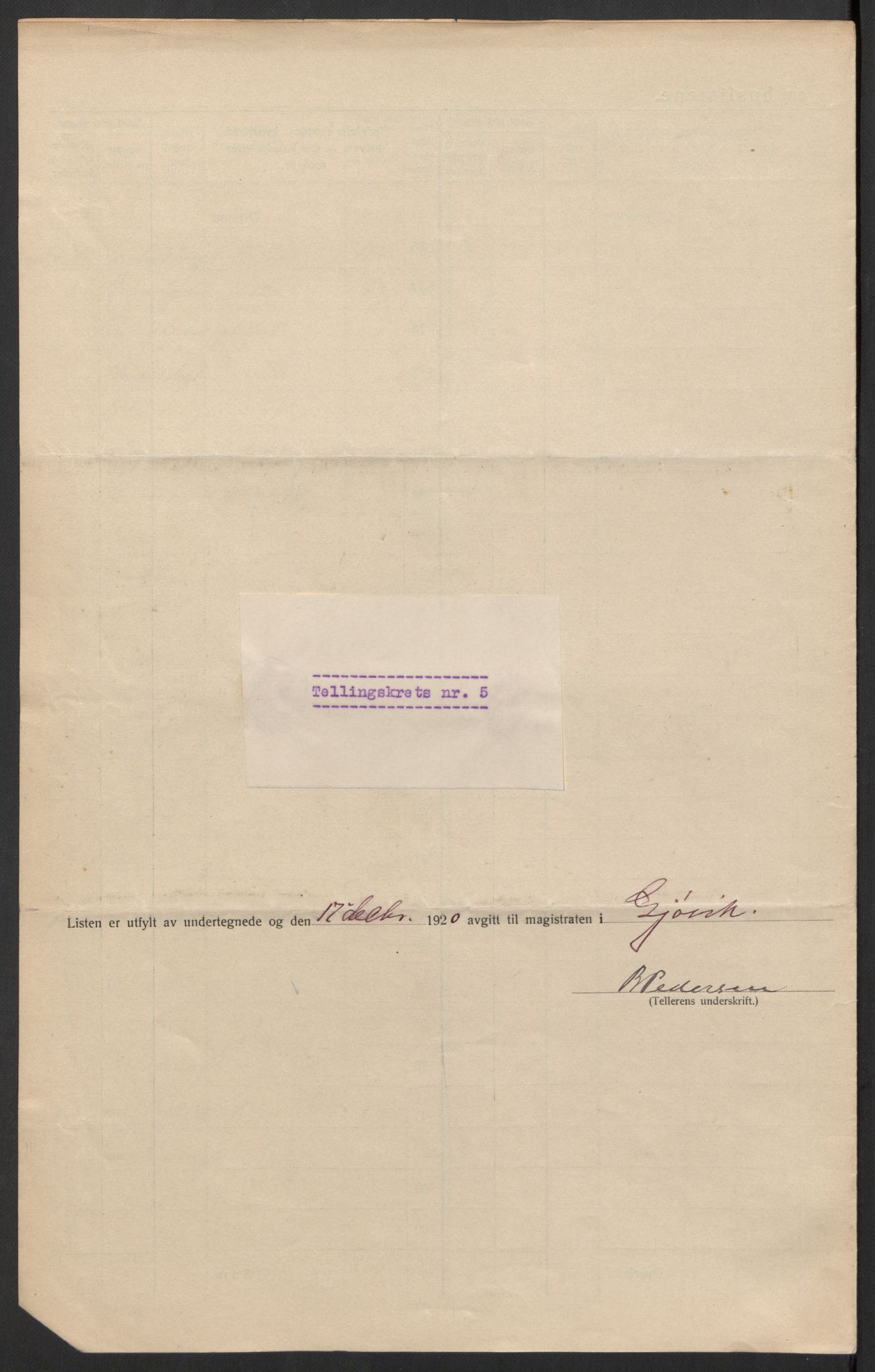 SAH, 1920 census for Gjøvik, 1920, p. 20