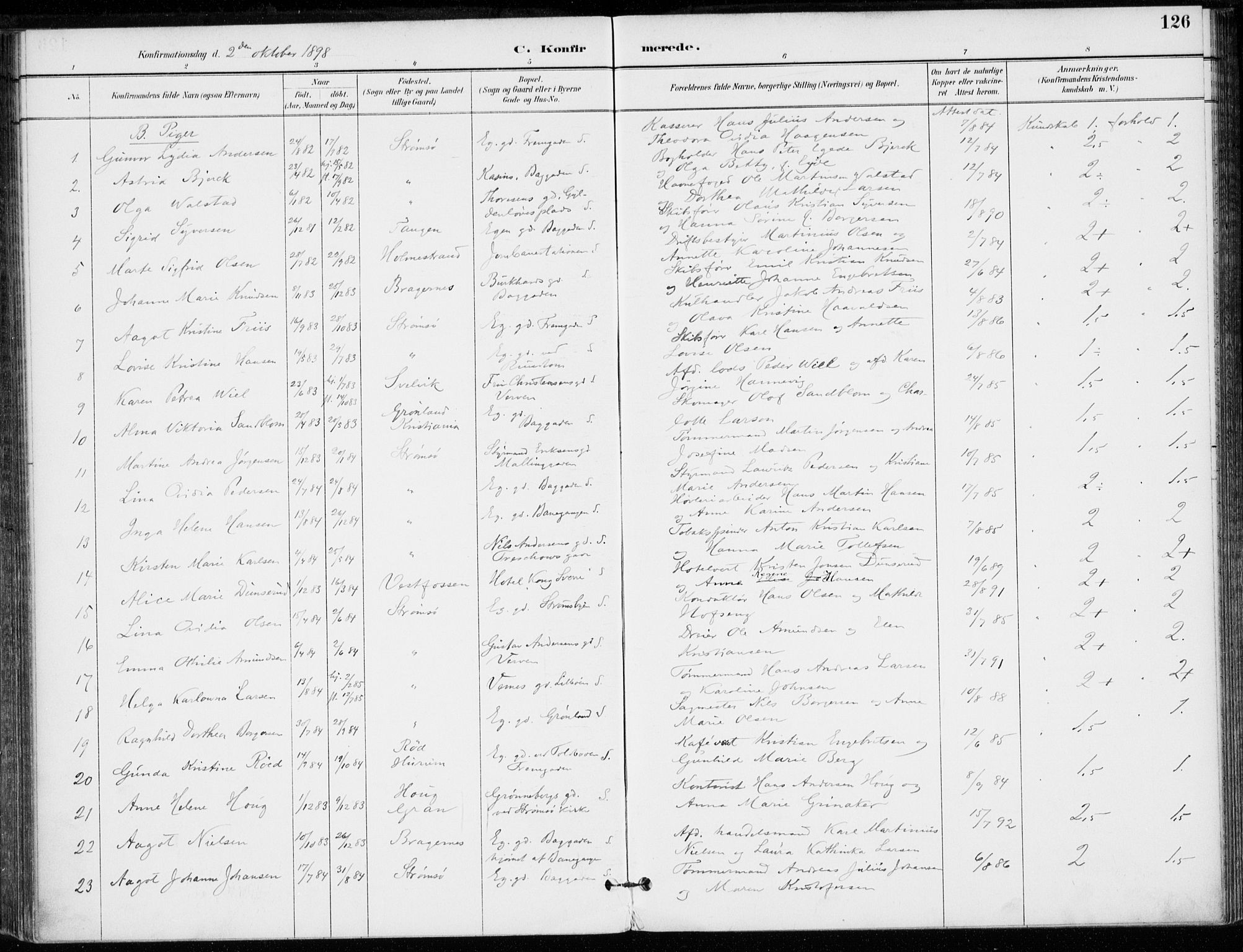 Strømsø kirkebøker, AV/SAKO-A-246/F/Fb/L0007: Parish register (official) no. II 7, 1887-1928, p. 126