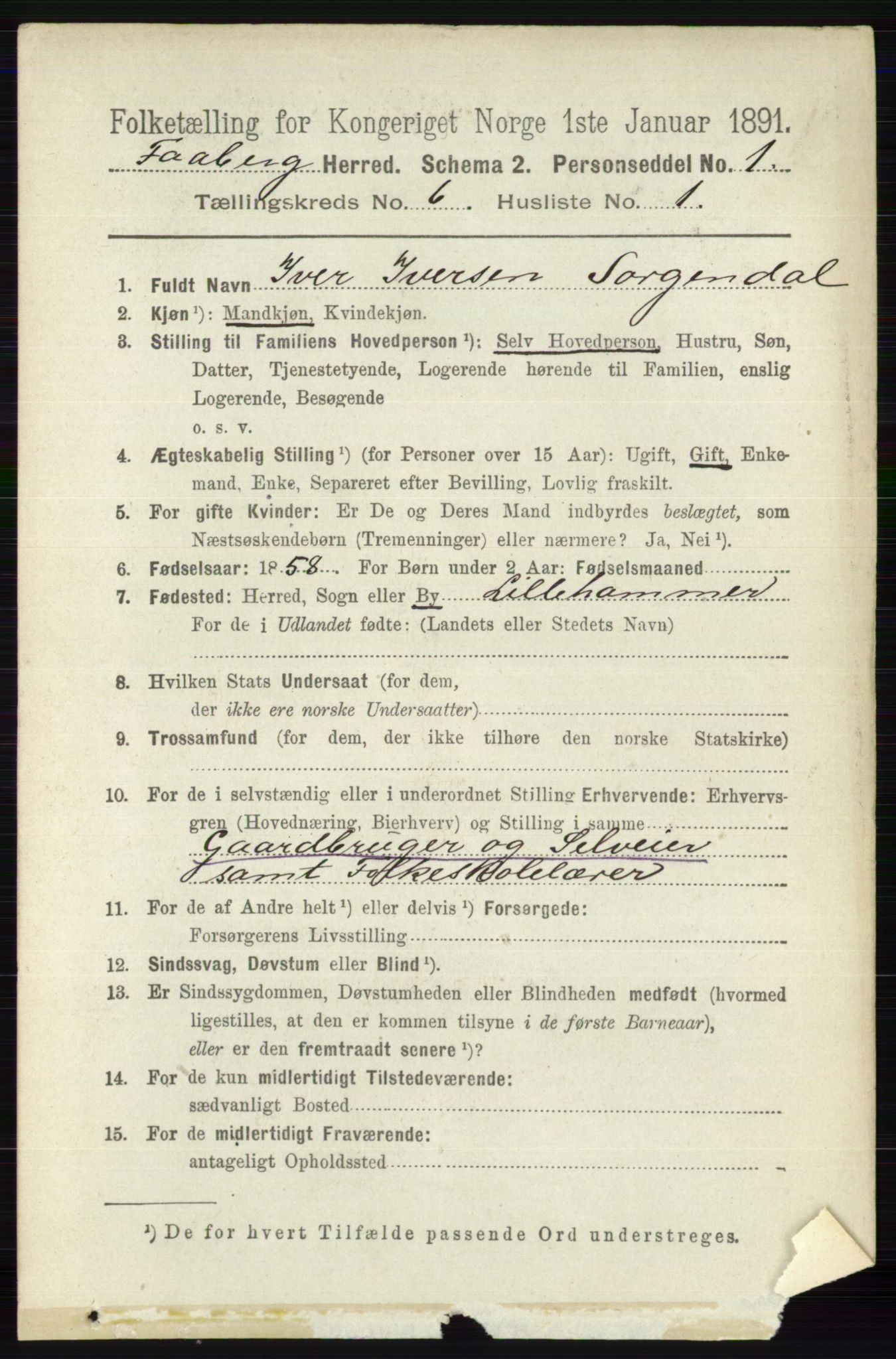 RA, 1891 census for 0524 Fåberg, 1891, p. 2219