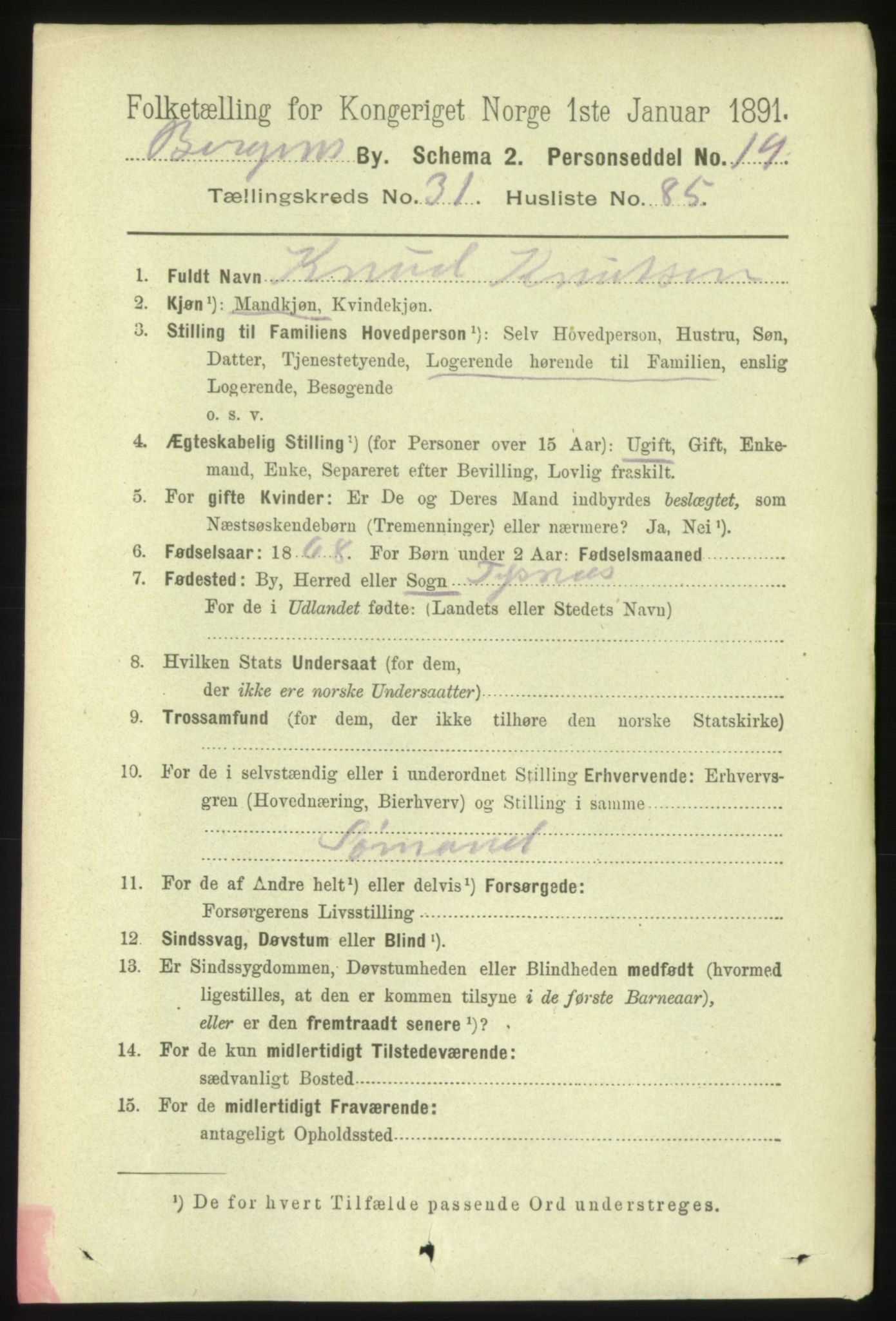 RA, 1891 Census for 1301 Bergen, 1891, p. 40002