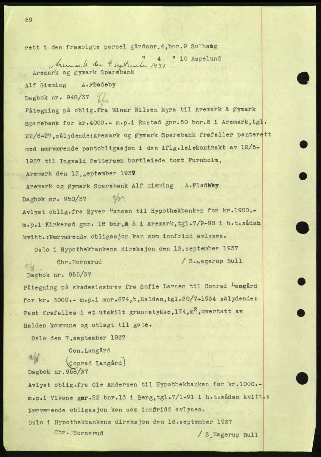 Idd og Marker sorenskriveri, AV/SAO-A-10283/G/Gb/Gbc/L0001: Mortgage book no. B1-3, 1936-1939, Diary no: : 948/1937