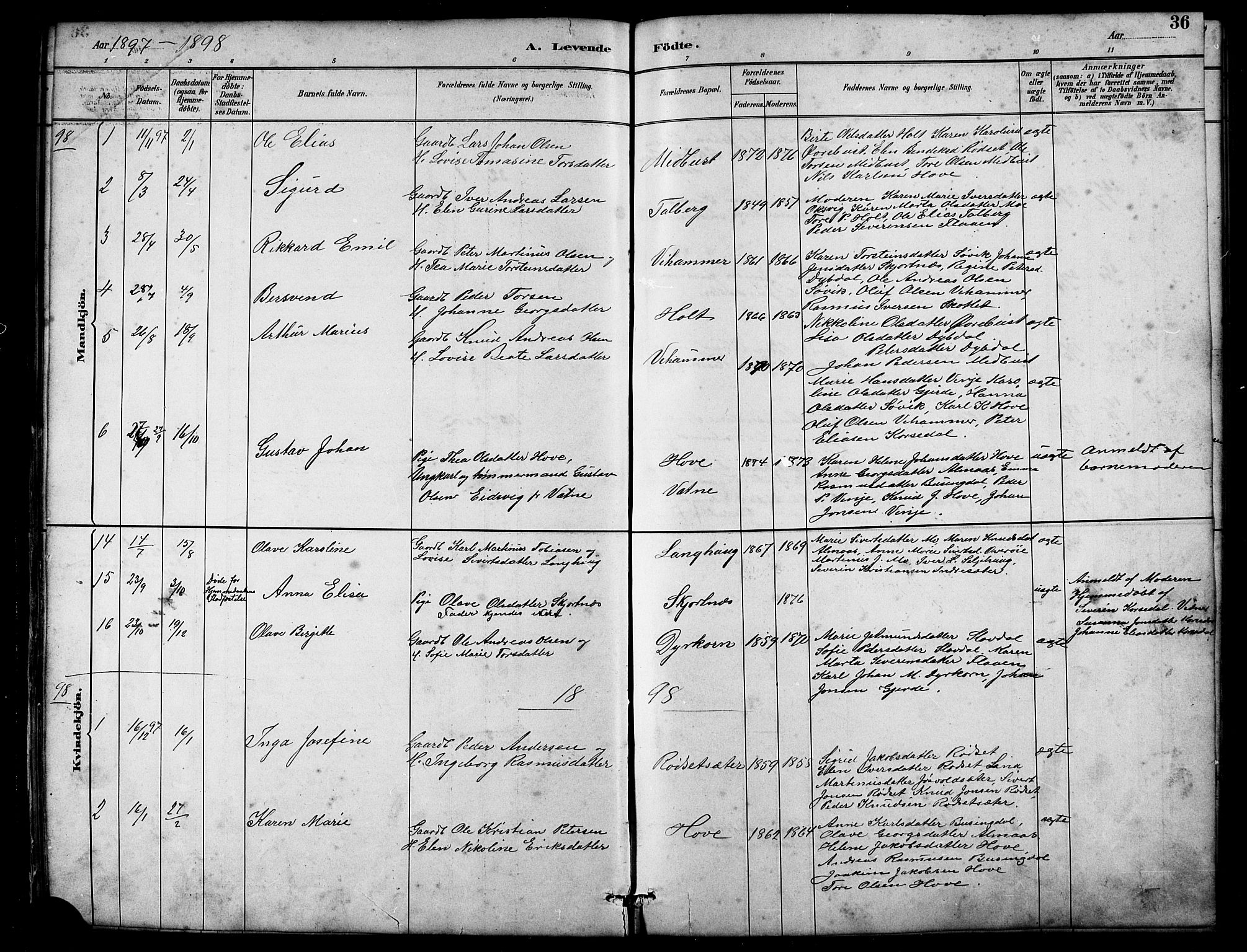 Ministerialprotokoller, klokkerbøker og fødselsregistre - Møre og Romsdal, AV/SAT-A-1454/521/L0302: Parish register (copy) no. 521C03, 1882-1907, p. 36