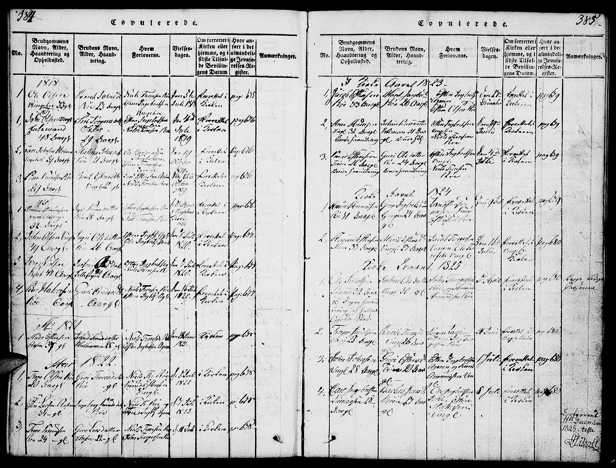Tolga prestekontor, SAH/PREST-062/L/L0003: Parish register (copy) no. 3, 1815-1862, p. 384-385
