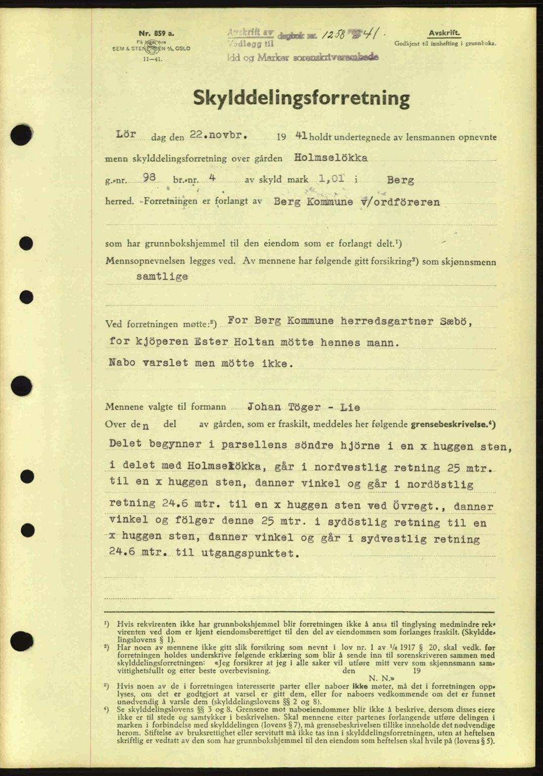 Idd og Marker sorenskriveri, AV/SAO-A-10283/G/Gb/Gbb/L0004: Mortgage book no. A4, 1940-1941, Diary no: : 1258/1941