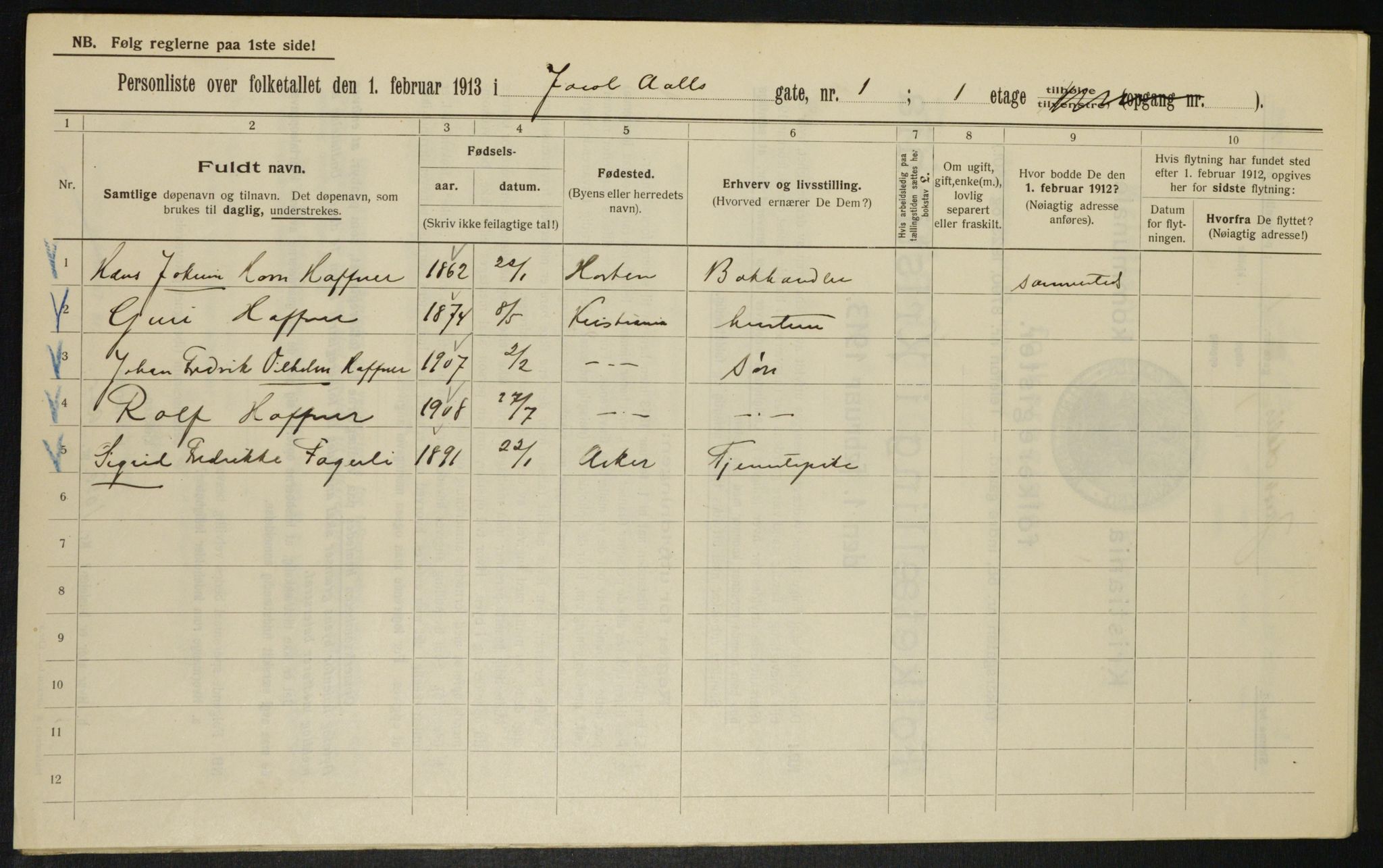 OBA, Municipal Census 1913 for Kristiania, 1913, p. 44507