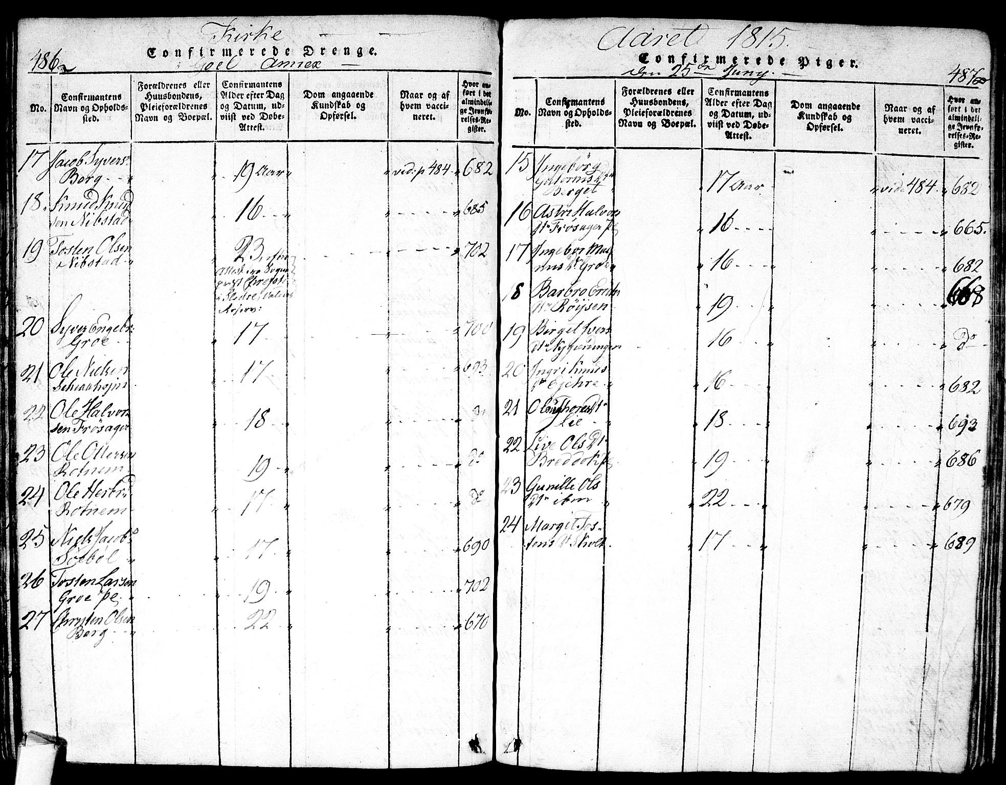 Nes kirkebøker, AV/SAKO-A-236/F/Fa/L0007: Parish register (official) no. 7, 1815-1823, p. 486-487