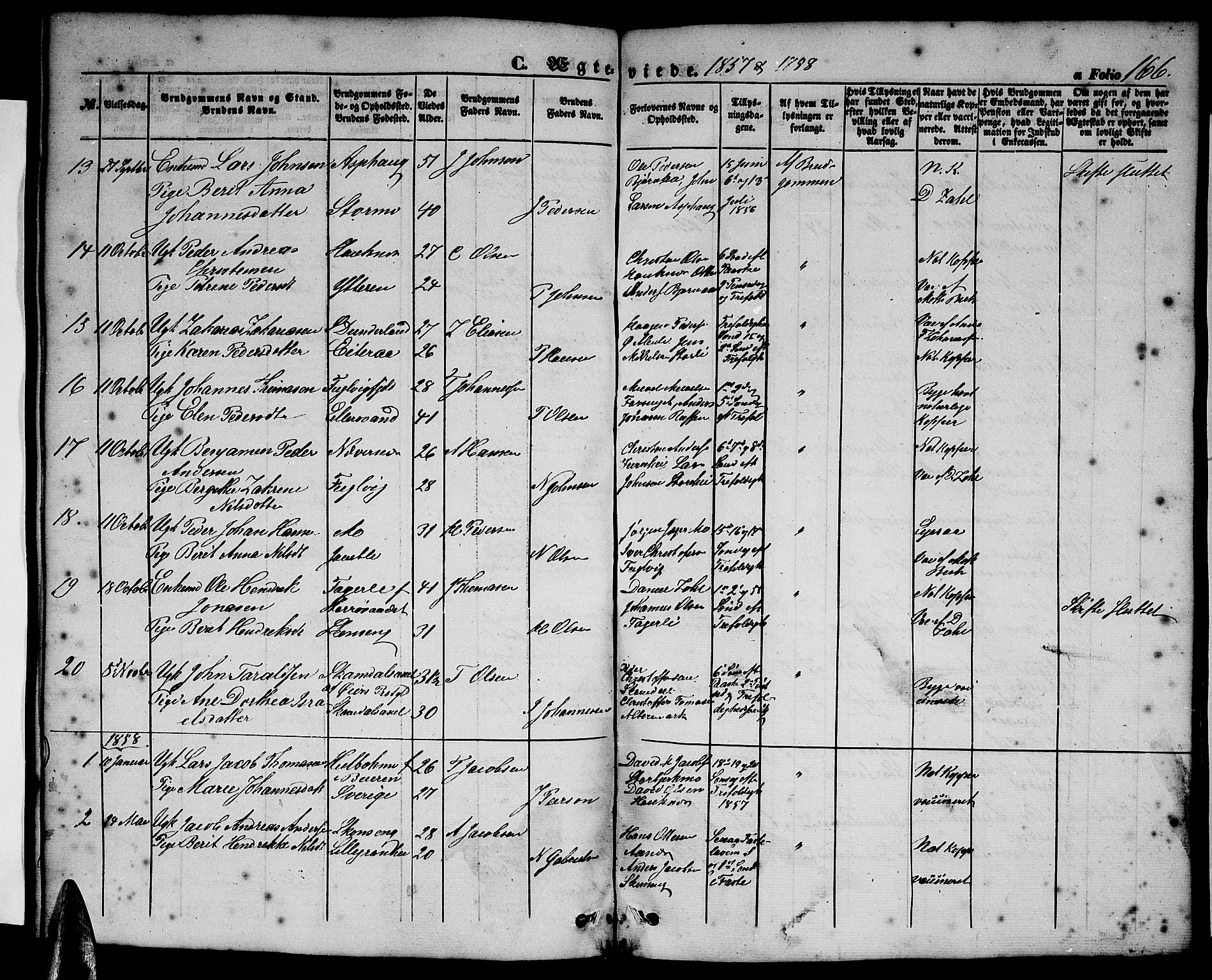 Ministerialprotokoller, klokkerbøker og fødselsregistre - Nordland, SAT/A-1459/827/L0414: Parish register (copy) no. 827C03, 1853-1865, p. 166