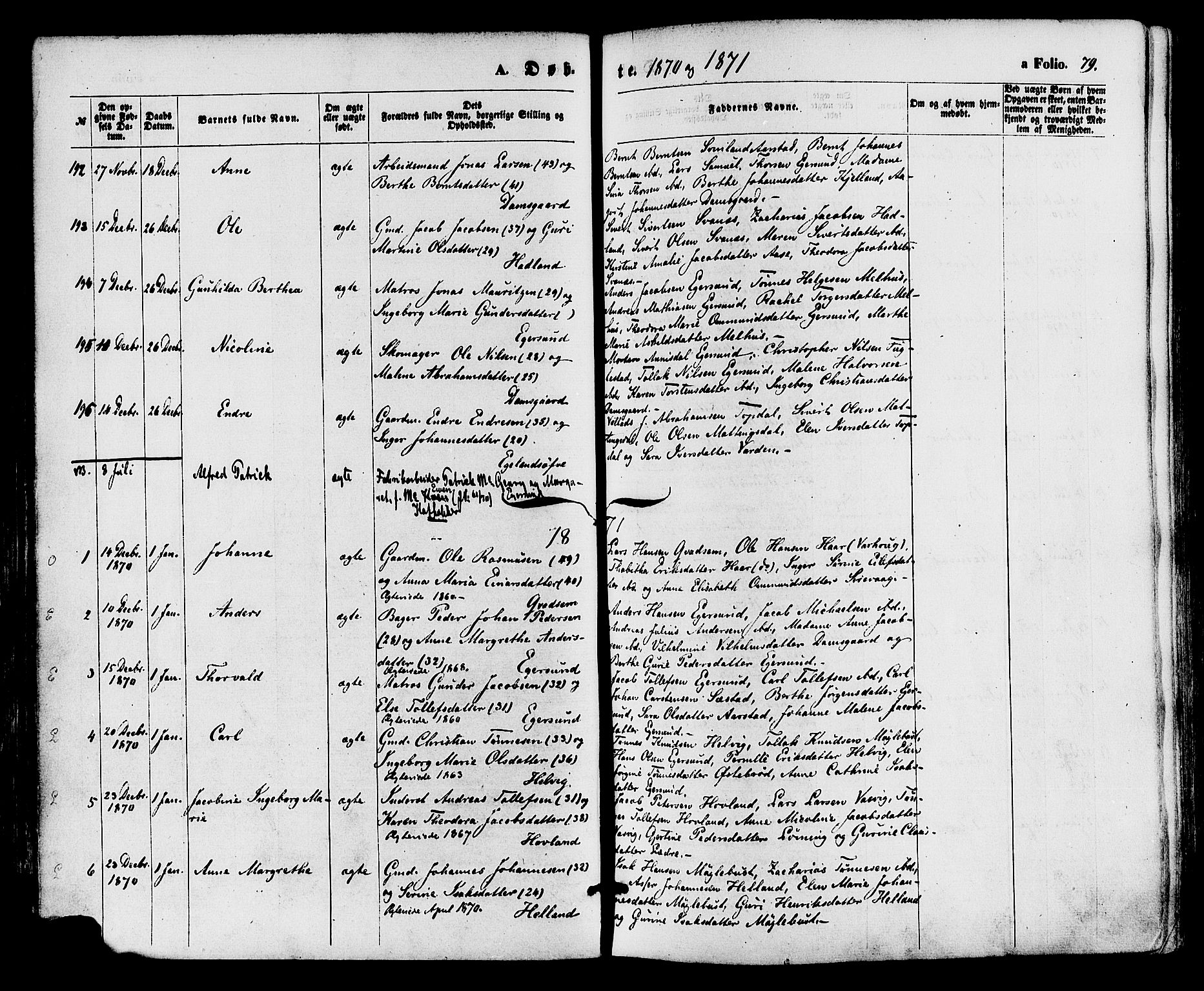Eigersund sokneprestkontor, SAST/A-101807/S08/L0014: Parish register (official) no. A 13, 1866-1878, p. 79