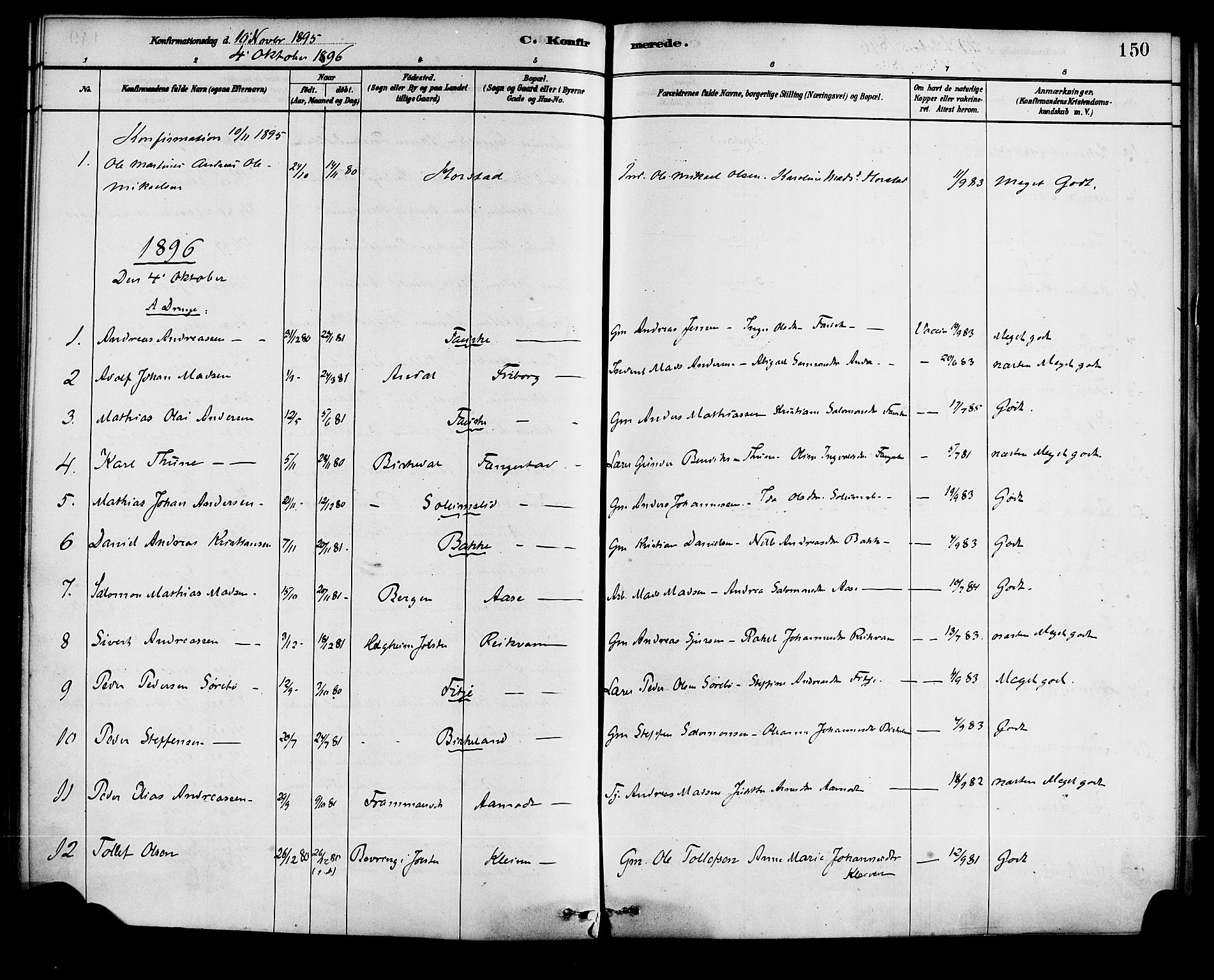 Førde sokneprestembete, SAB/A-79901/H/Haa/Haad/L0001: Parish register (official) no. D 1, 1881-1898, p. 150