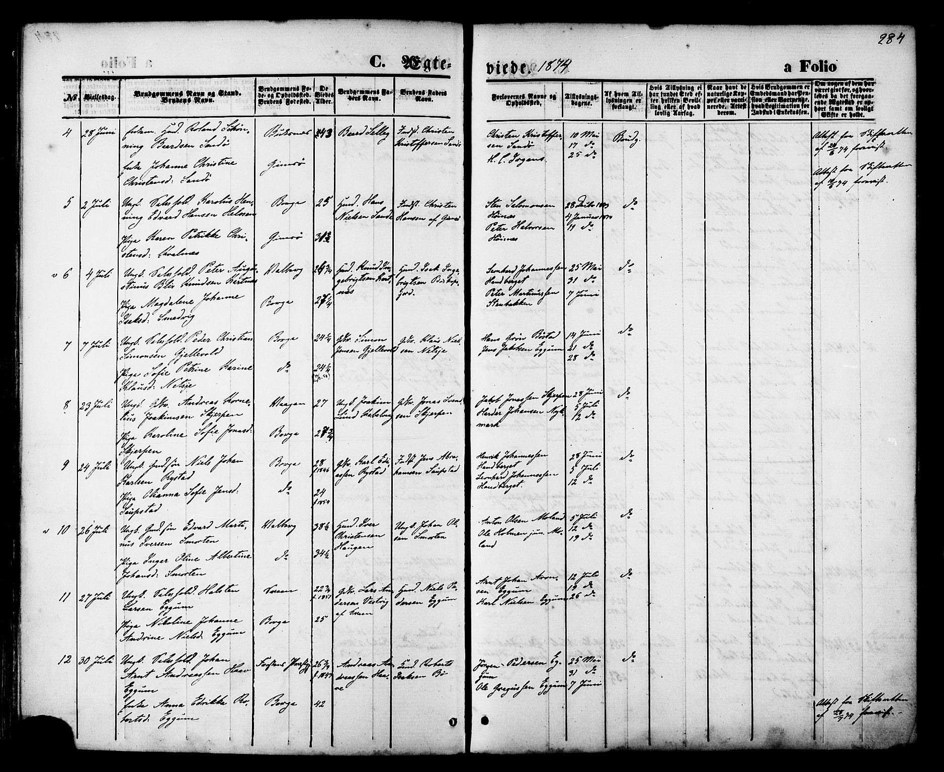 Ministerialprotokoller, klokkerbøker og fødselsregistre - Nordland, AV/SAT-A-1459/880/L1132: Parish register (official) no. 880A06, 1869-1887, p. 284