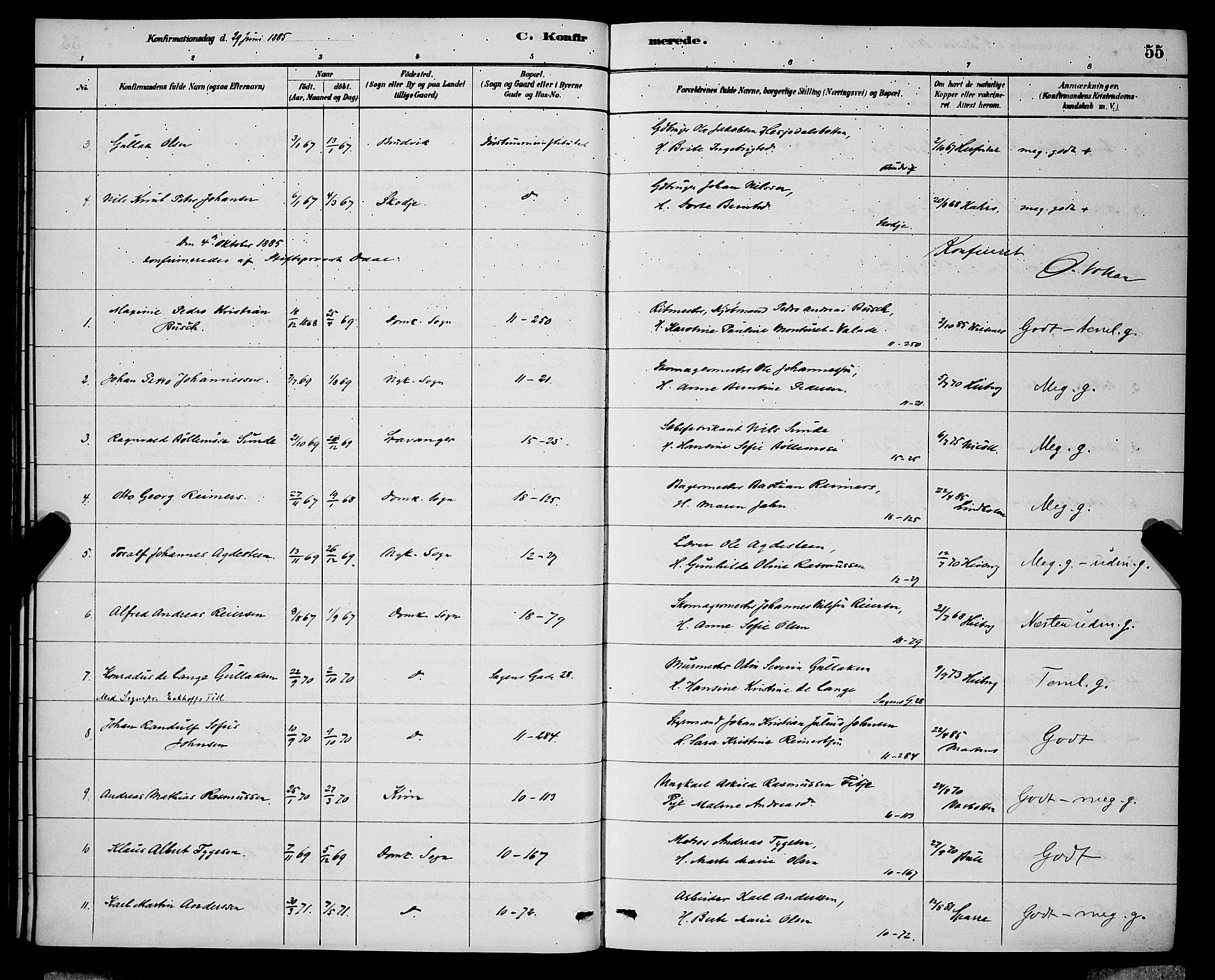 Domkirken sokneprestembete, SAB/A-74801/H/Hab/L0024: Parish register (copy) no. C 4, 1880-1899, p. 55