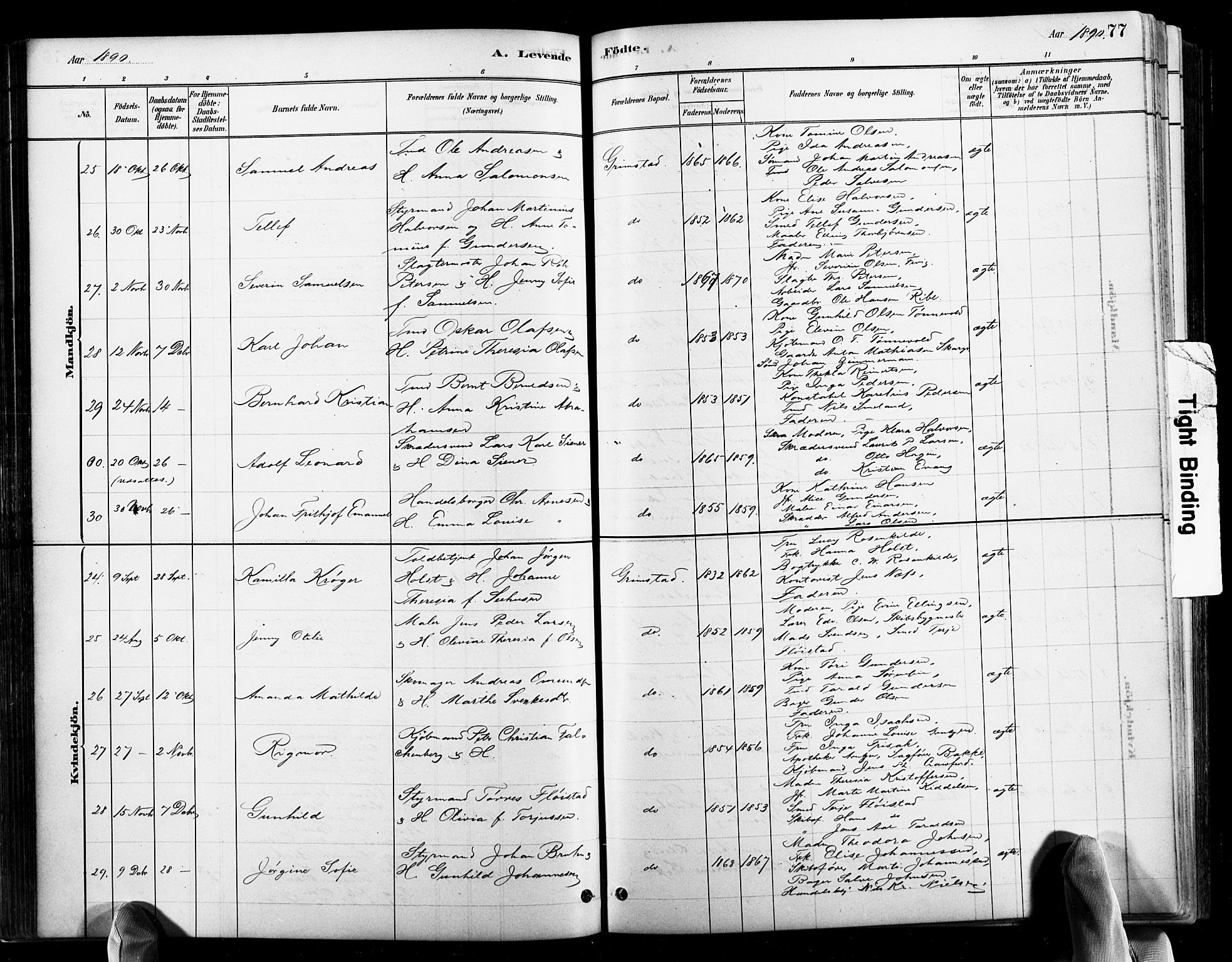 Grimstad sokneprestkontor, AV/SAK-1111-0017/F/Fb/L0001: Parish register (copy) no. B 1, 1881-1922, p. 77