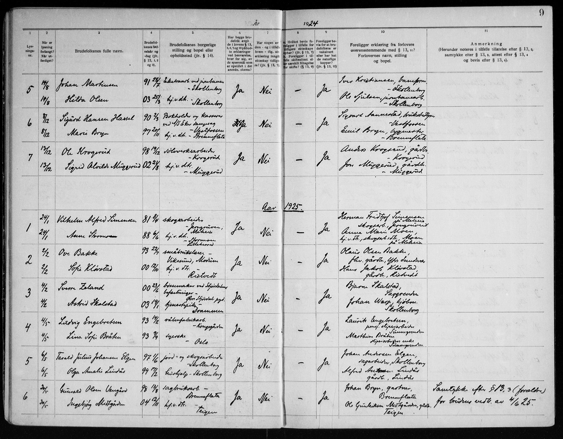 Sandsvær kirkebøker, AV/SAKO-A-244/H/Ha/L0003: Banns register no. 3, 1919-1969, p. 9