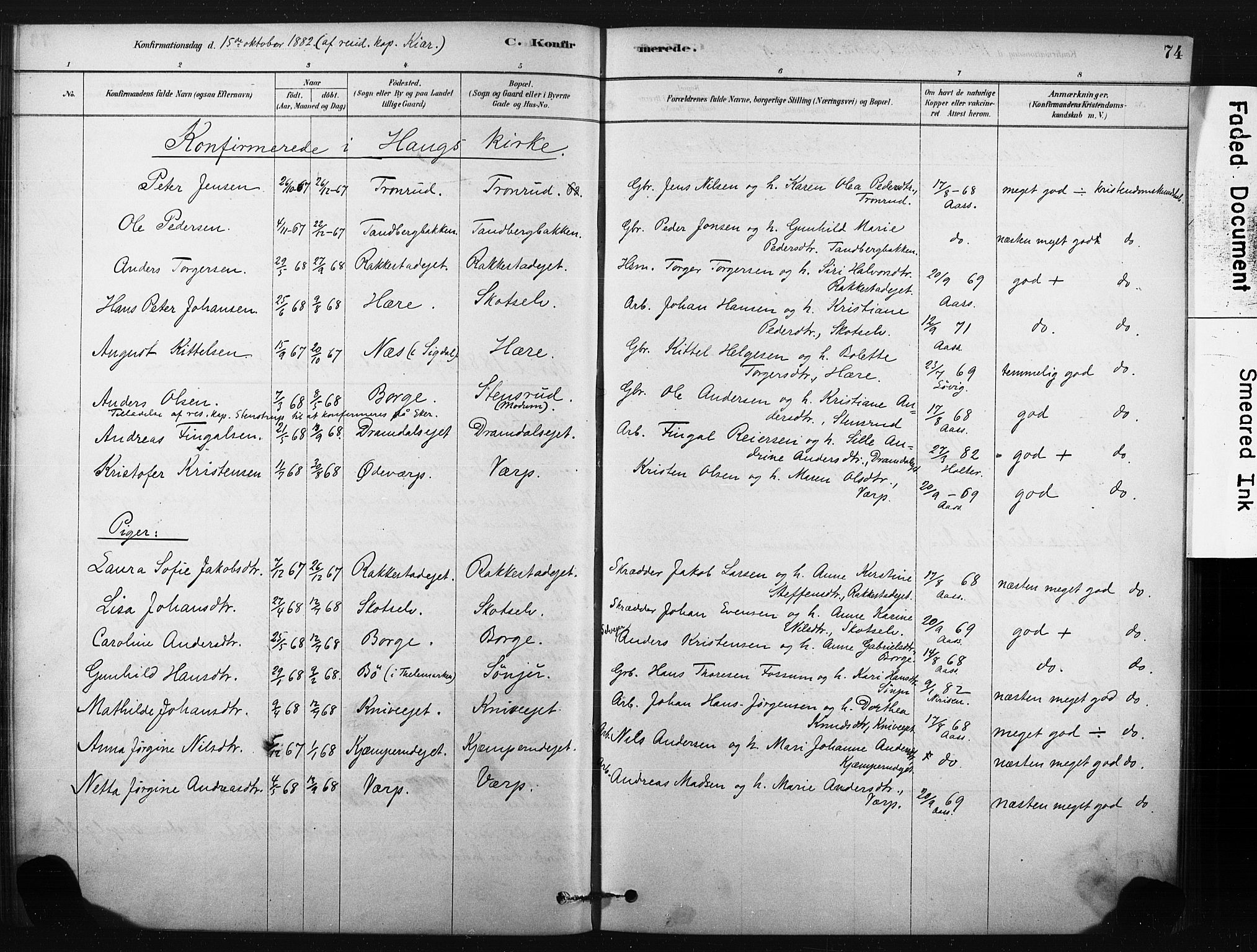 Eiker kirkebøker, AV/SAKO-A-4/F/Fc/L0001: Parish register (official) no. III 1, 1878-1889, p. 74