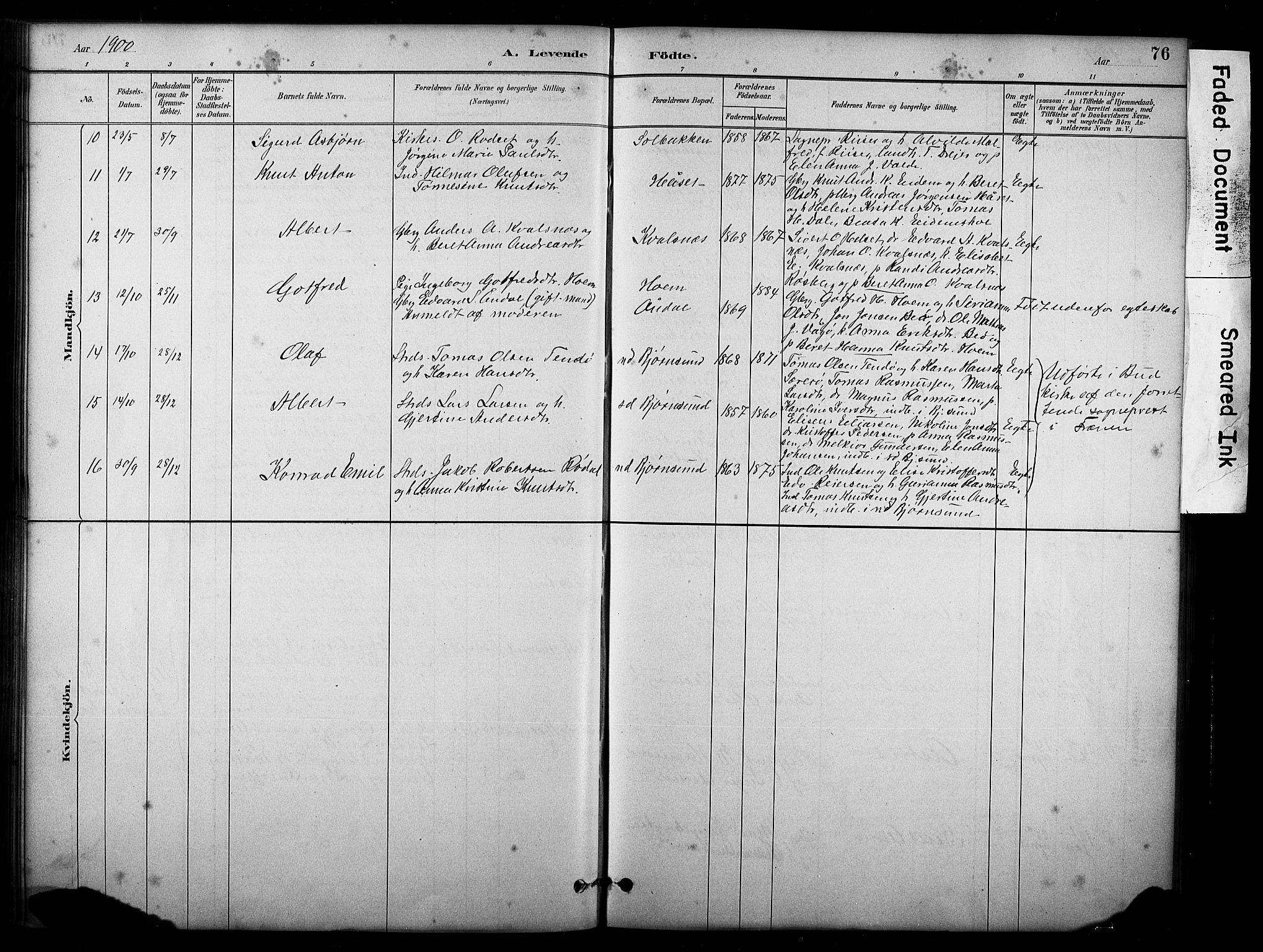 Ministerialprotokoller, klokkerbøker og fødselsregistre - Møre og Romsdal, SAT/A-1454/565/L0755: Parish register (copy) no. 565C04, 1883-1903, p. 76