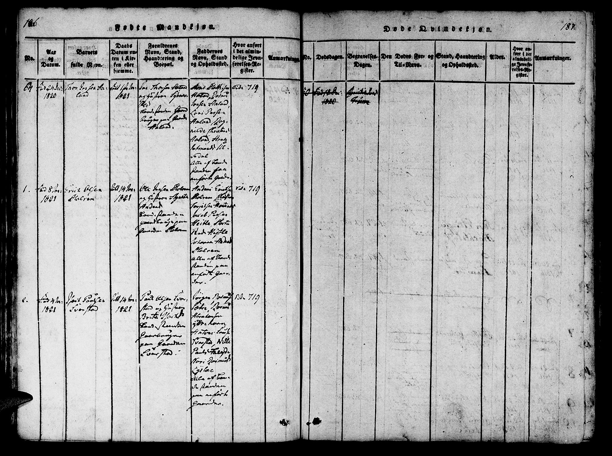 Innvik sokneprestembete, AV/SAB-A-80501: Parish register (official) no. A 2, 1816-1821, p. 186-187