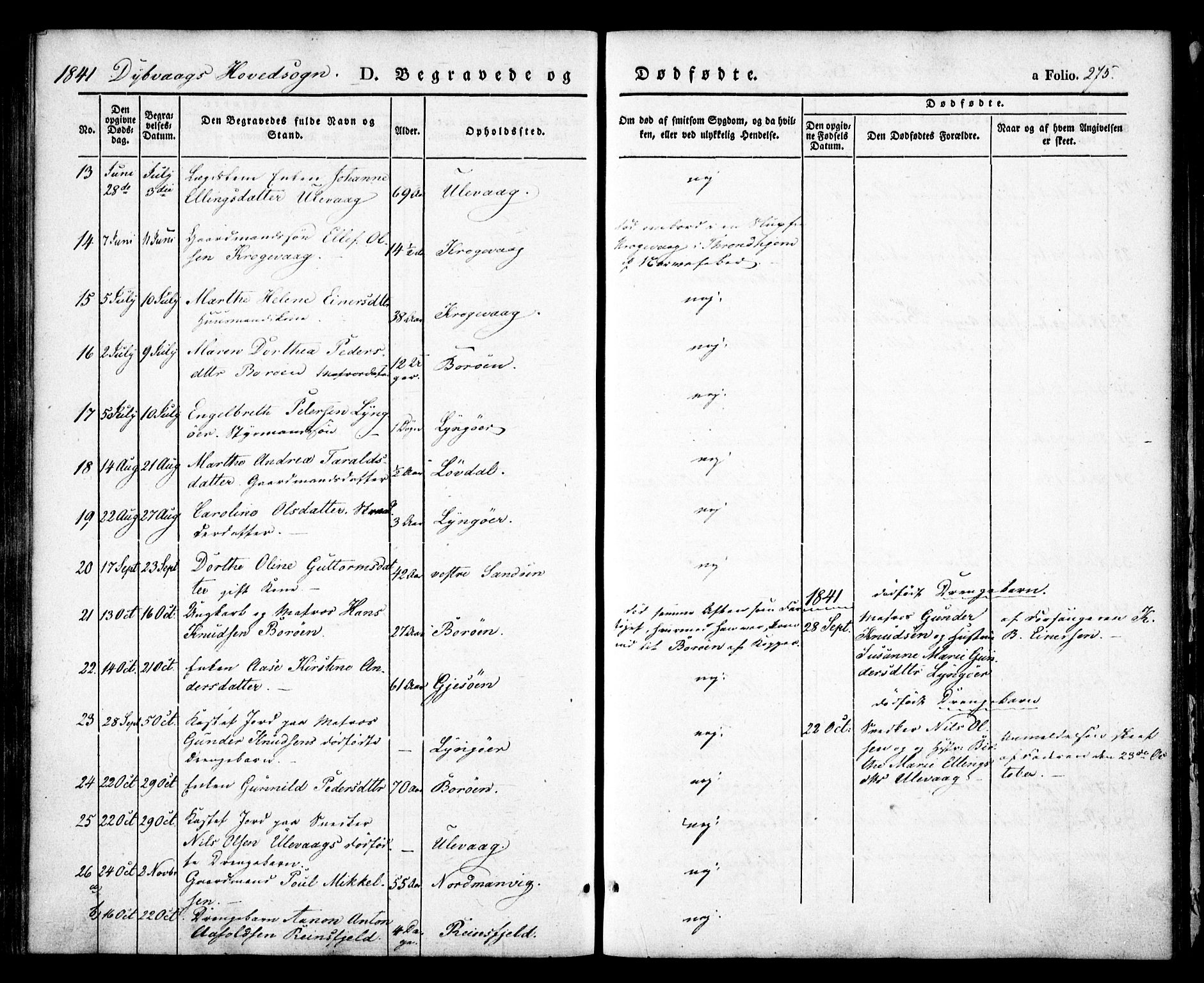 Dypvåg sokneprestkontor, SAK/1111-0007/F/Fa/Faa/L0005: Parish register (official) no. A 5, 1841-1854, p. 275