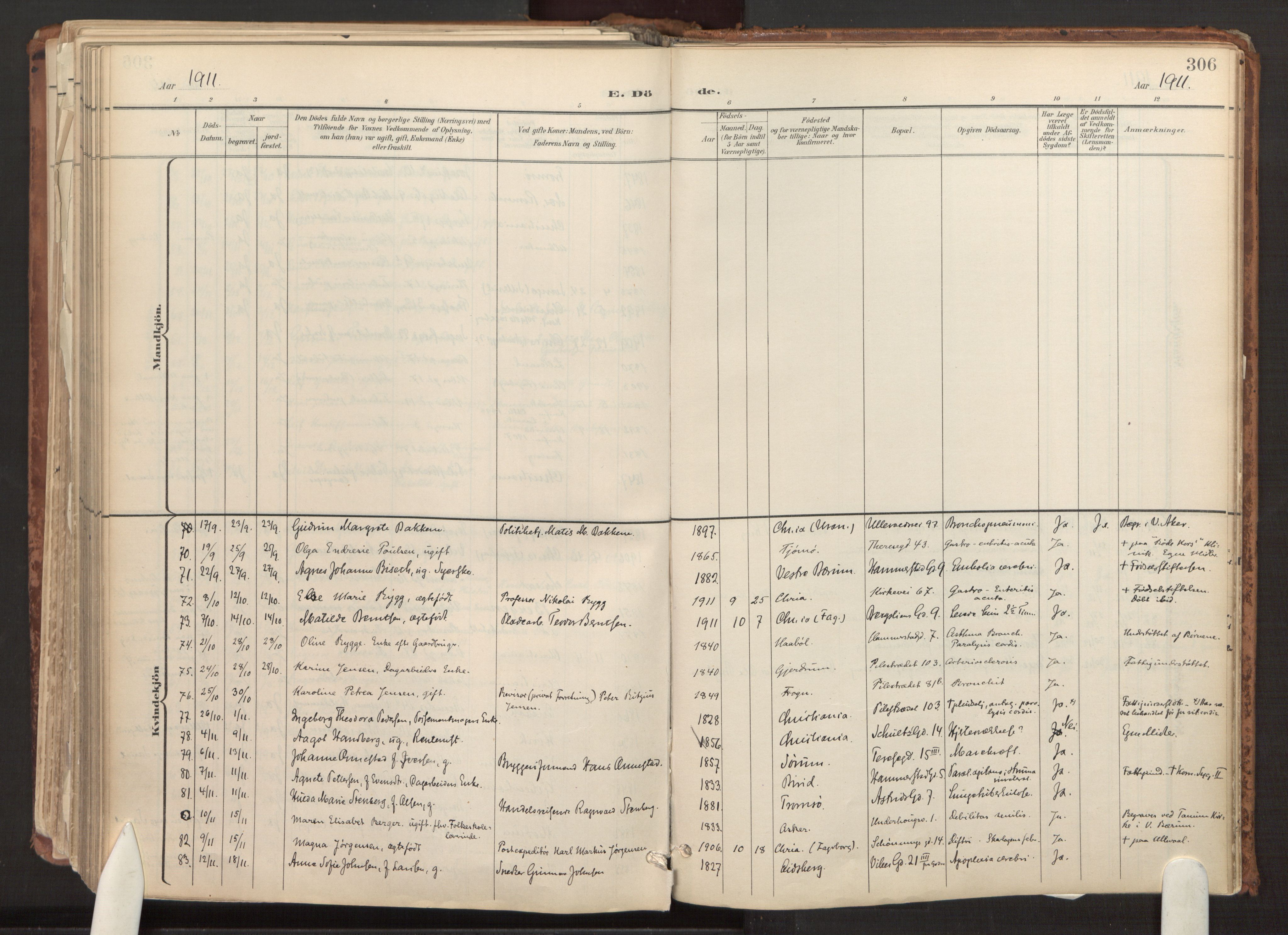 Fagerborg prestekontor Kirkebøker, AV/SAO-A-10844/F/Fa/L0003: Parish register (official) no. 3, 1898-1916, p. 306