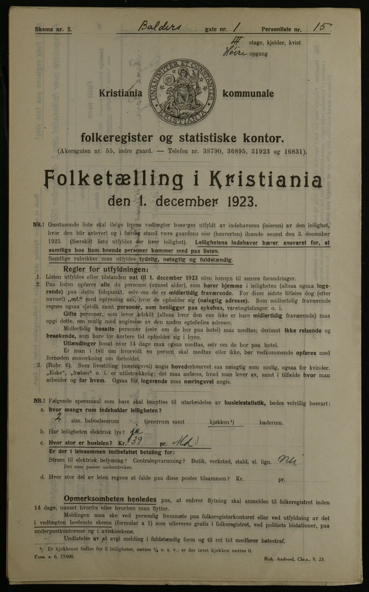 OBA, Municipal Census 1923 for Kristiania, 1923, p. 3625