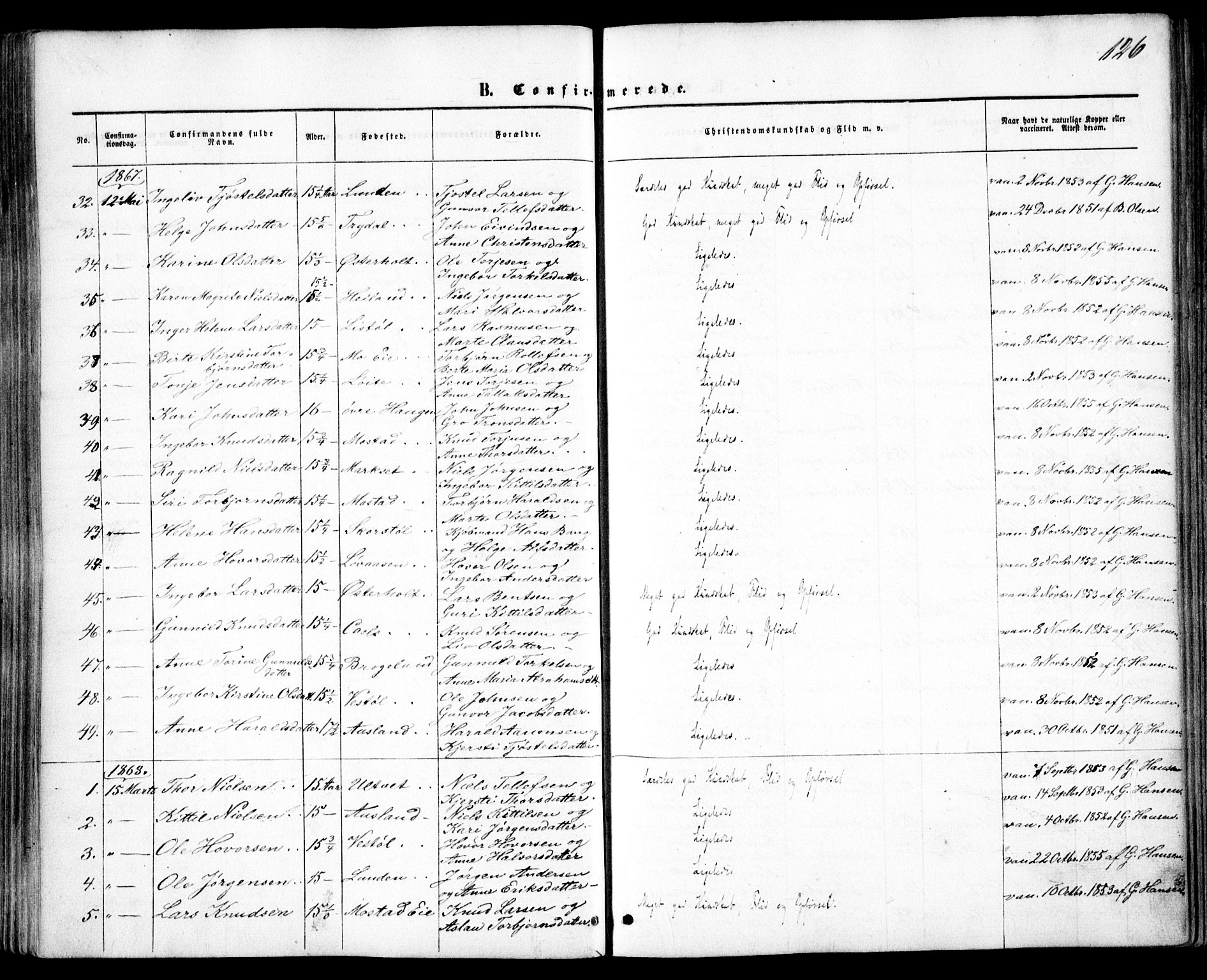 Gjerstad sokneprestkontor, AV/SAK-1111-0014/F/Fa/Faa/L0007: Parish register (official) no. A 7, 1858-1875, p. 126