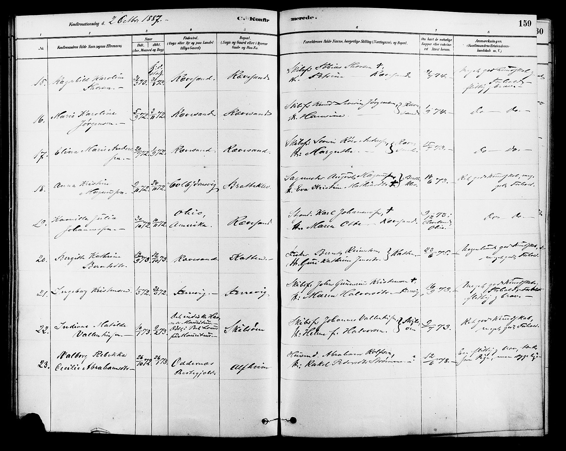 Tromøy sokneprestkontor, AV/SAK-1111-0041/F/Fa/L0009: Parish register (official) no. A 9, 1878-1896, p. 159