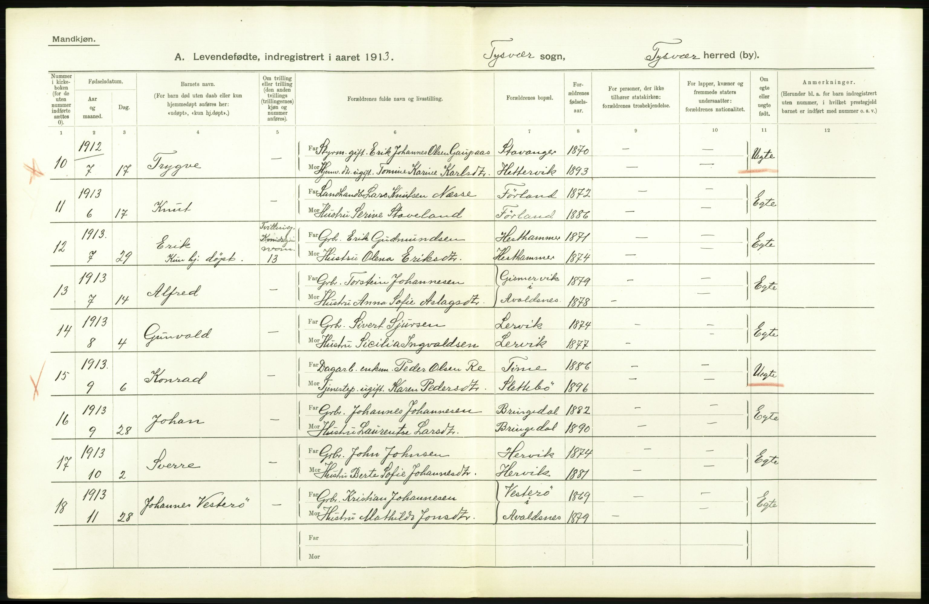 Statistisk sentralbyrå, Sosiodemografiske emner, Befolkning, AV/RA-S-2228/D/Df/Dfb/Dfbc/L0025: Stavanger amt: Levendefødte menn og kvinner. Bygder., 1913, p. 78