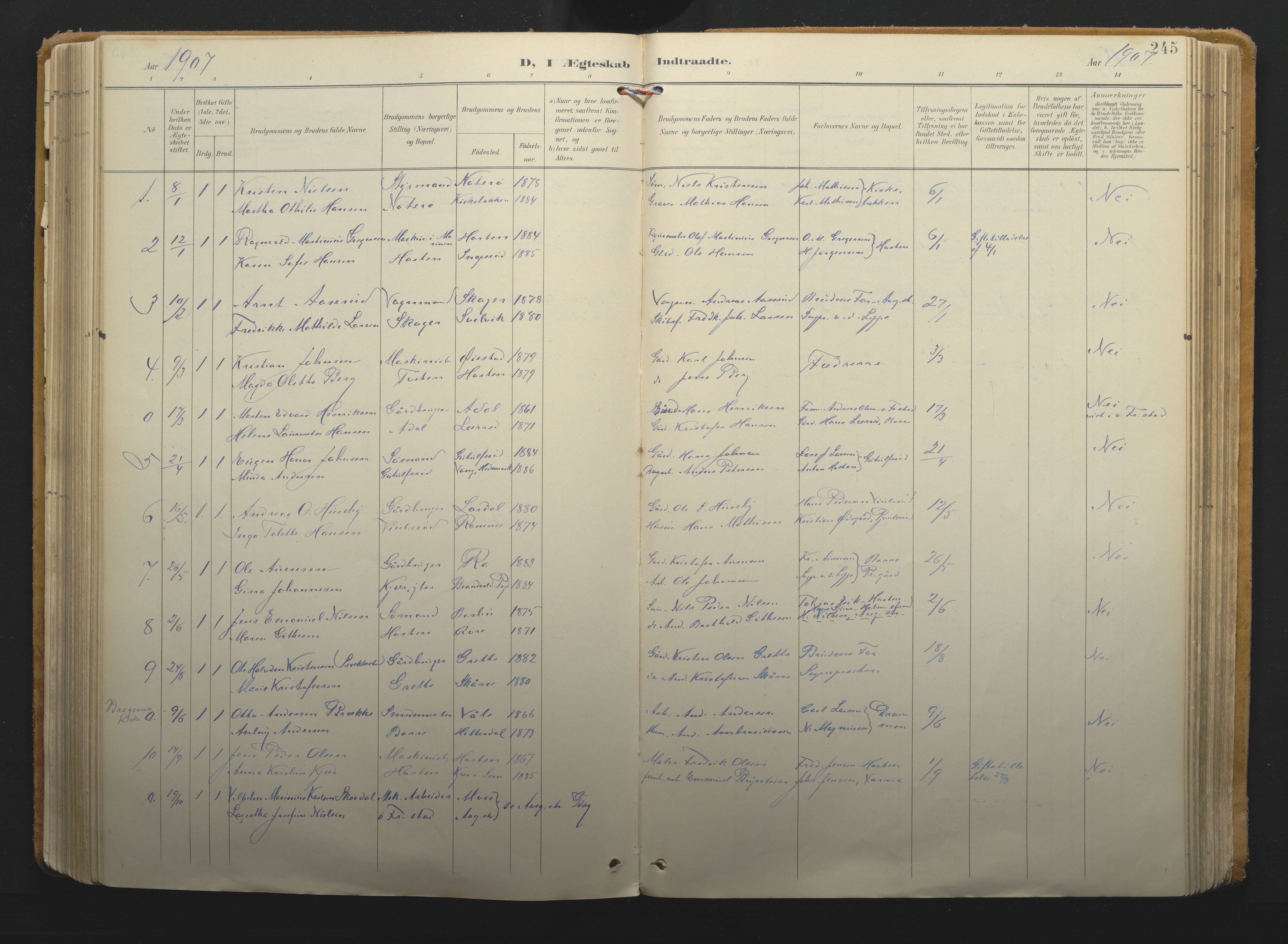 Borre kirkebøker, AV/SAKO-A-338/F/Fa/L0011: Parish register (official) no. I 11, 1897-1921, p. 245