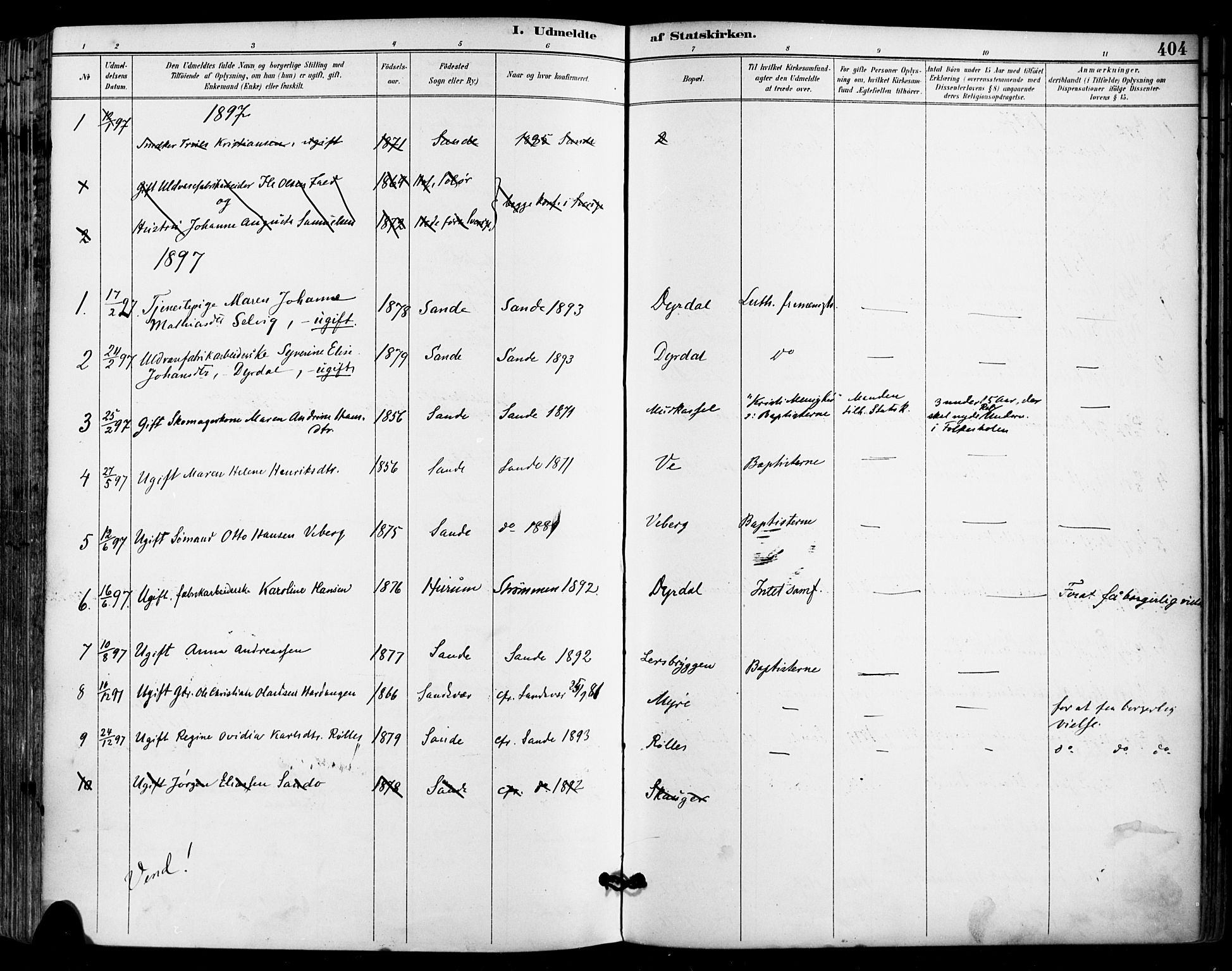 Sande Kirkebøker, SAKO/A-53/F/Fa/L0007: Parish register (official) no. 7, 1888-1903, p. 404