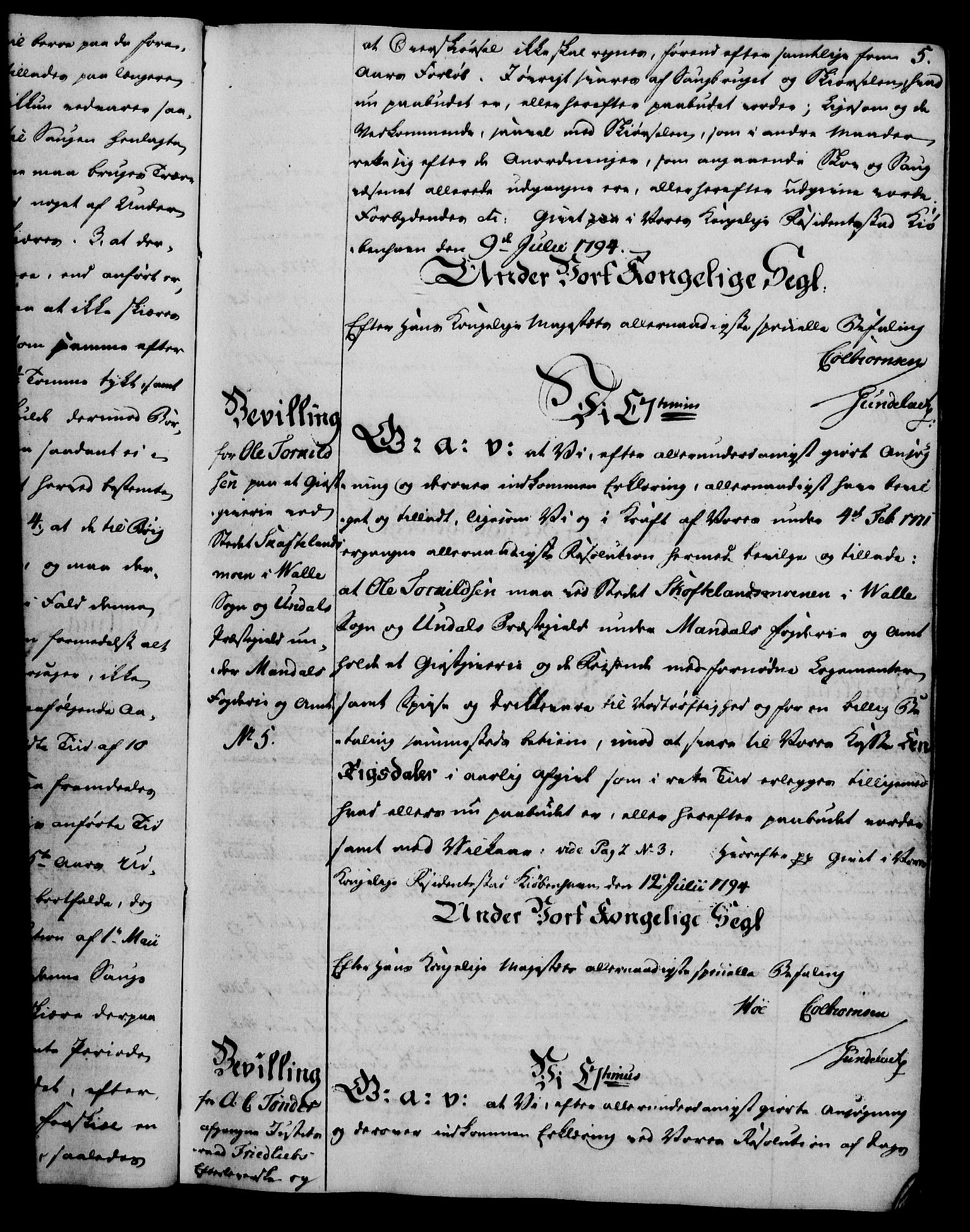 Rentekammeret, Kammerkanselliet, AV/RA-EA-3111/G/Gg/Gga/L0016: Norsk ekspedisjonsprotokoll med register (merket RK 53.16), 1794-1800, p. 5