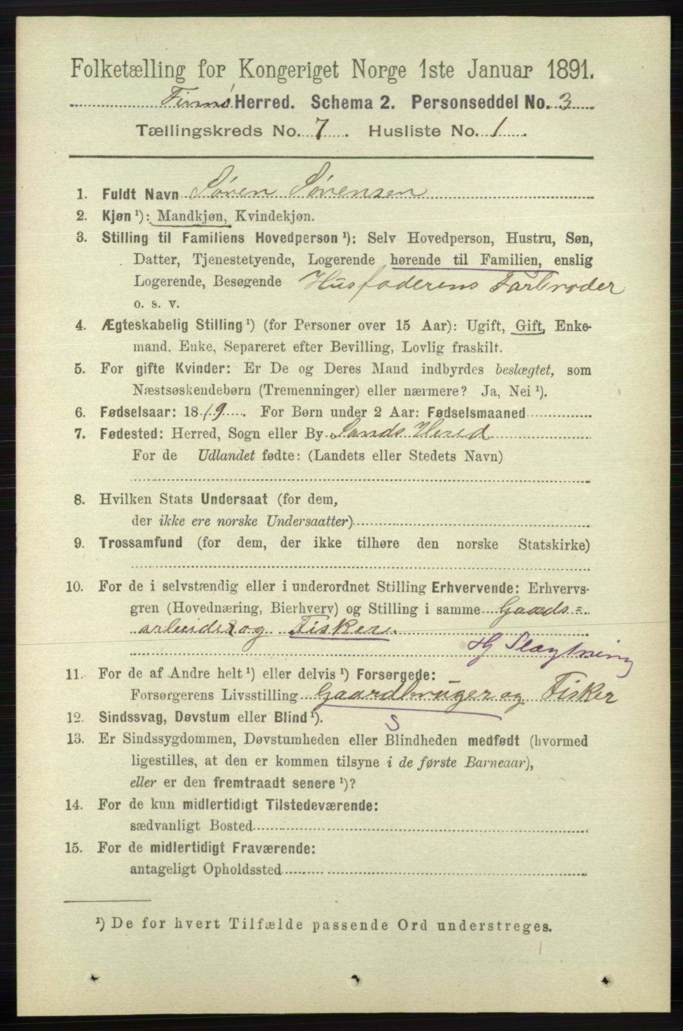 RA, 1891 census for 1141 Finnøy, 1891, p. 1512