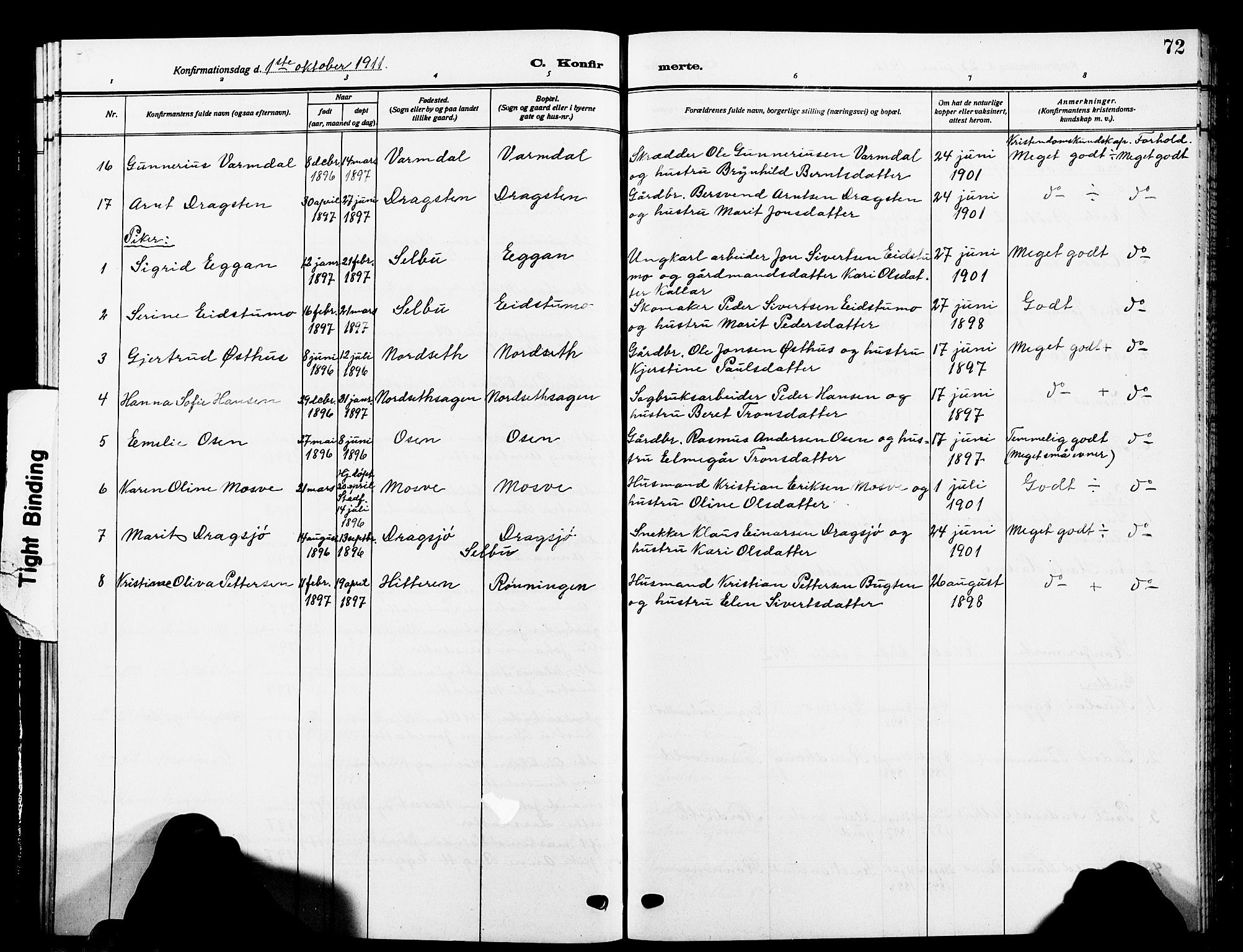 Ministerialprotokoller, klokkerbøker og fødselsregistre - Sør-Trøndelag, SAT/A-1456/618/L0453: Parish register (copy) no. 618C04, 1907-1925, p. 72