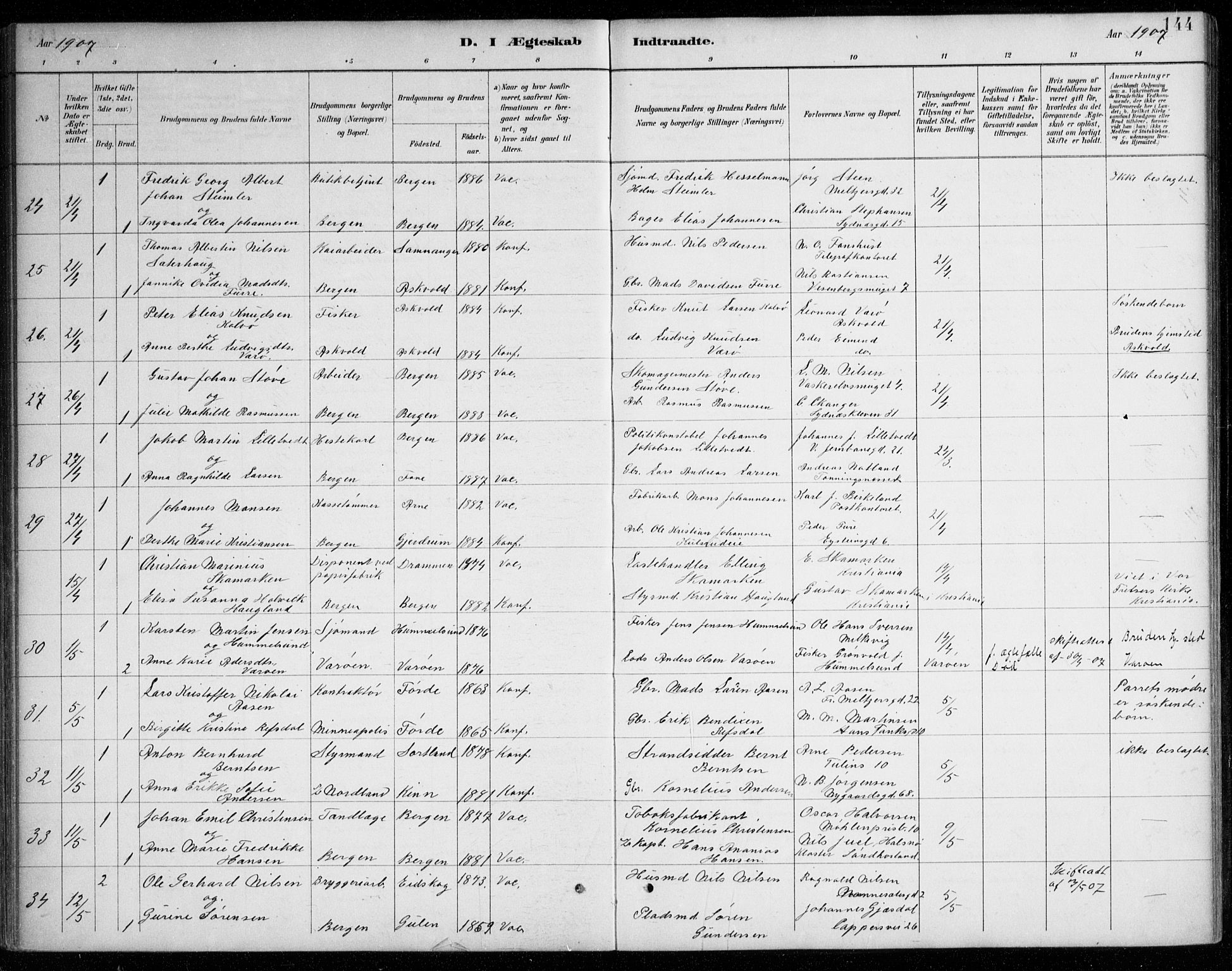 Johanneskirken sokneprestembete, AV/SAB-A-76001/H/Haa/L0012: Parish register (official) no. D 1, 1885-1912, p. 144