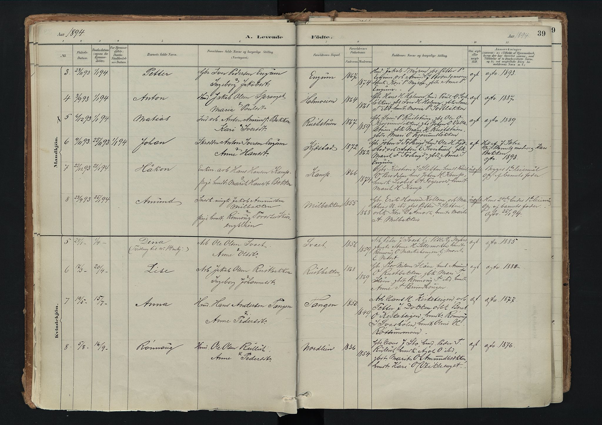 Nord-Fron prestekontor, AV/SAH-PREST-080/H/Ha/Haa/L0003: Parish register (official) no. 3, 1884-1914, p. 39